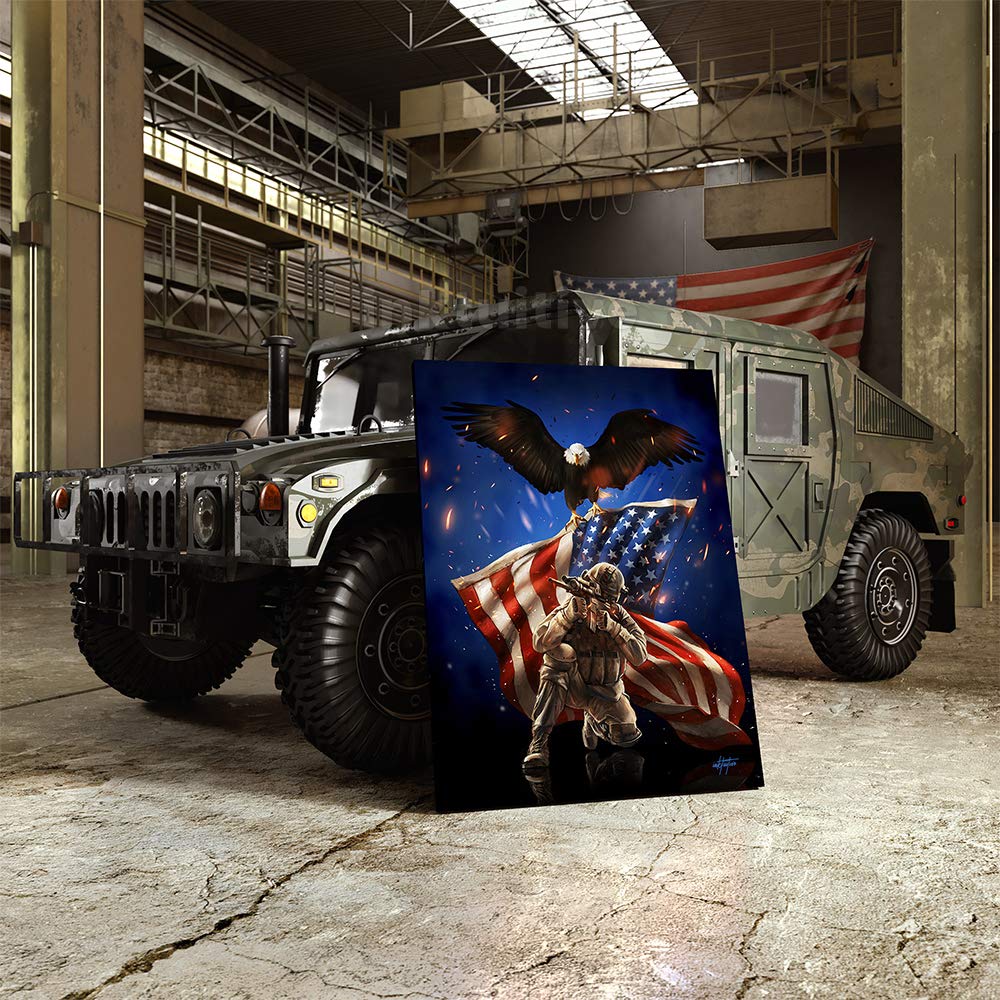 Inktuitive 'American Patriot' Inspirational Wall Art with Black Frame | American Eagle Canvas Print for Man Cave | Modern Décor for Bedroom, Living Room & Office | 24 x 18 Inches | Perfect for Patriotic Home Decor & Gifts