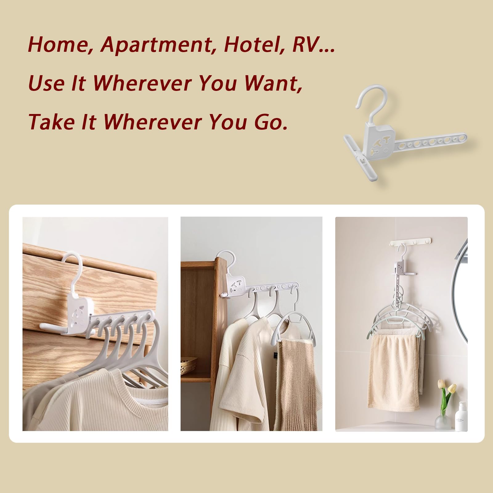 Portable Travel Clothes Drying Rack with 5 Hangers & Clips - Compact Over The Door Hanging Hook, Includes Storage Bag - Lightweight Space-Saving Laundry Solution for Dorms, RVs, Hotels & Camping Trips - Perfect for Small Spaces & On-The-Go Drying Needs