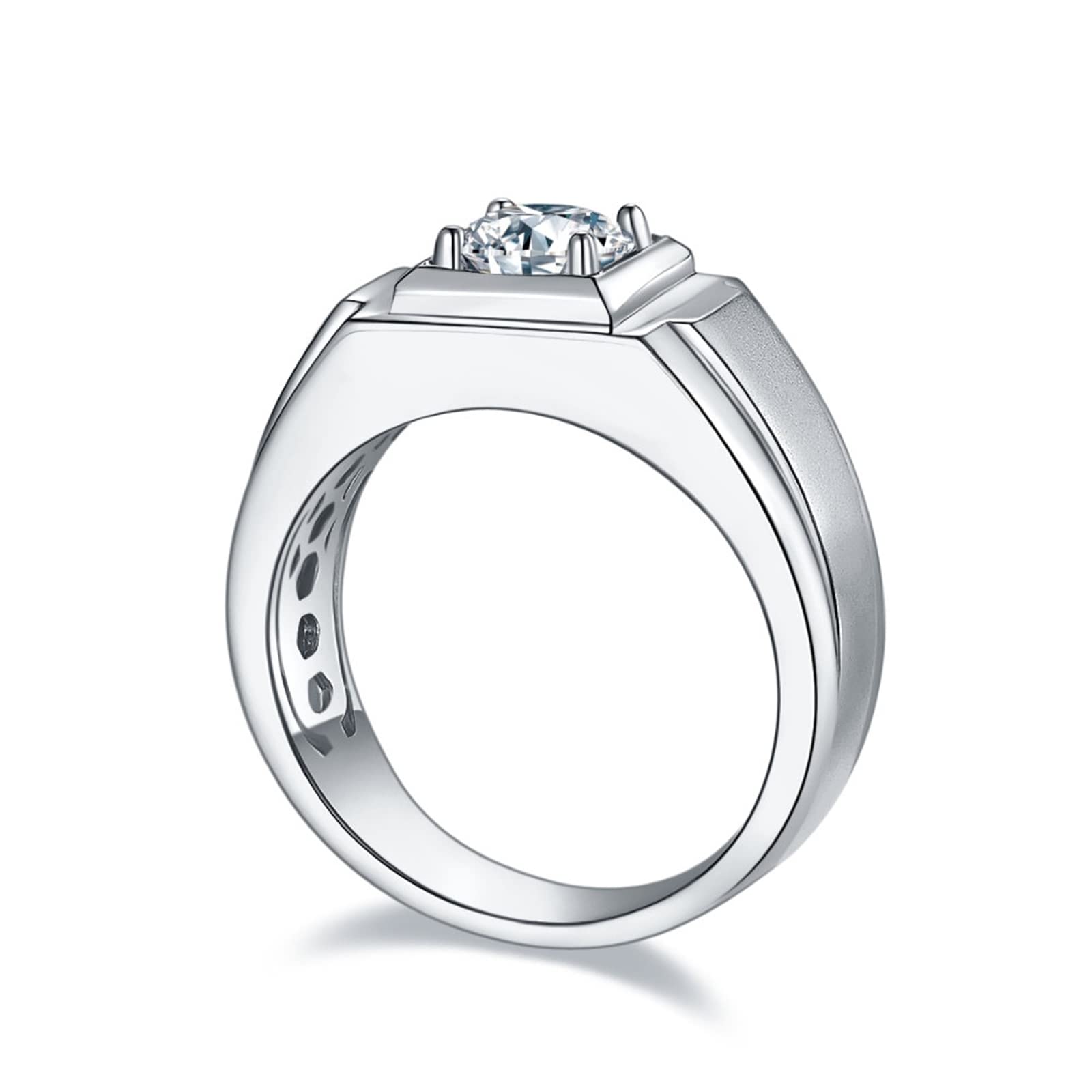 Sterling Silver Men's Wedding Band - Square White Gold Plated Zirconia Ring for Groom, Engagement & Anniversary Gift (Perfect for Weddings, Proposals & Special Occasions)