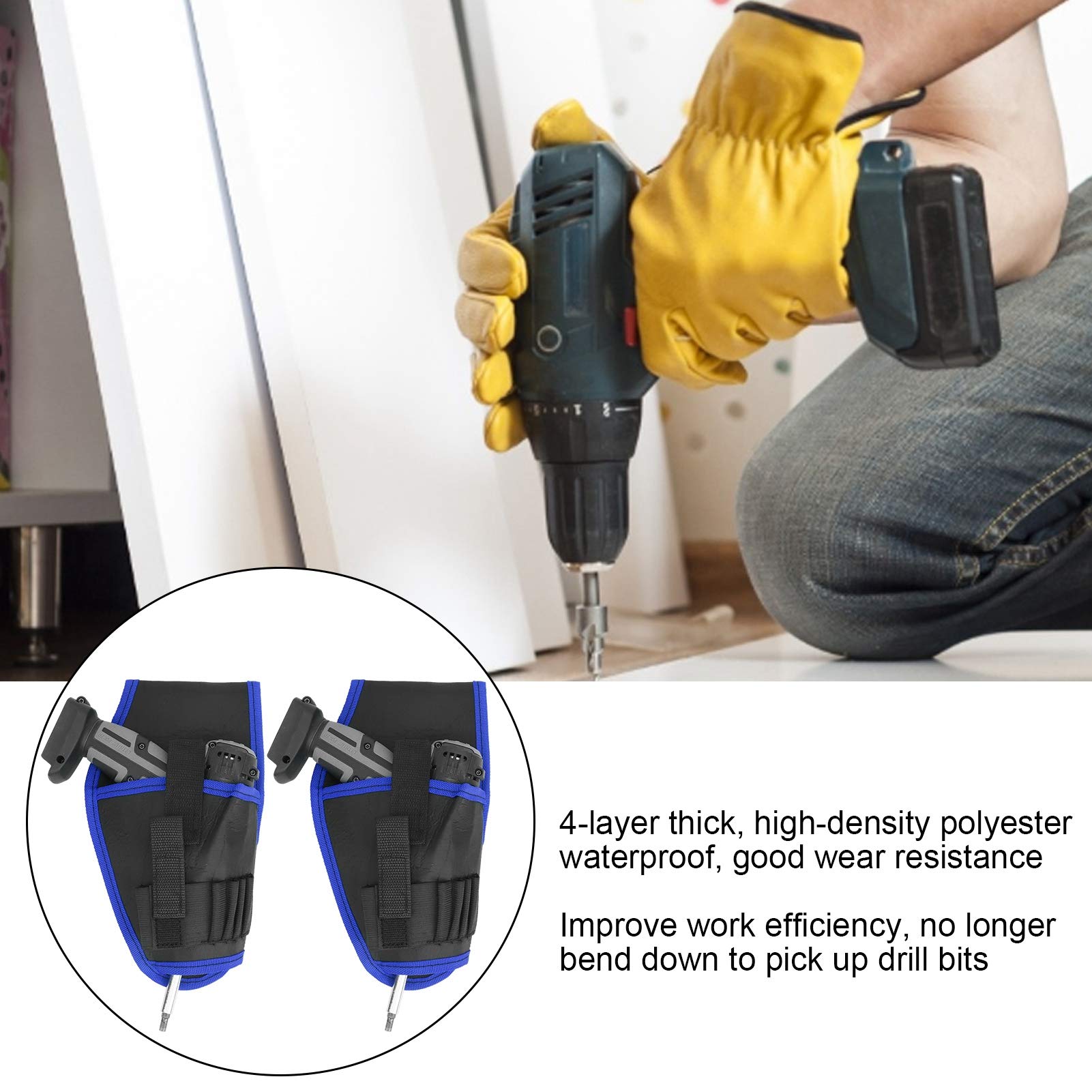 2Pcs Heavy Duty Electric Drill Pouch - Portable Multifunctional Tool Belt Pouch for Cordless Drills & Electrician Tools (Blue) - Ideal for Construction, DIY Projects & Professional Electricians