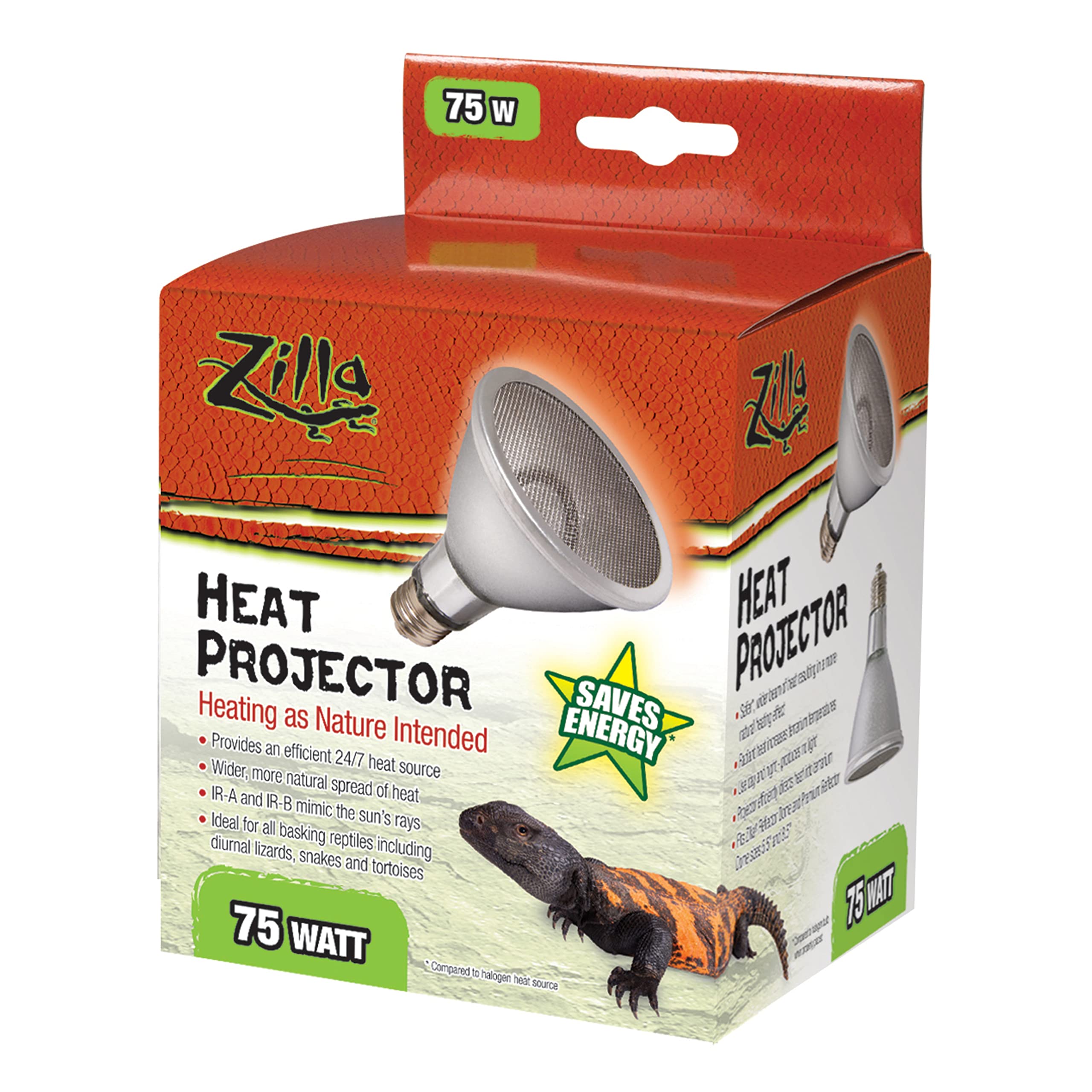 Zilla Reptile Terrarium Heat Projector Bulb - 75W Ceramic Heat Emitter for Reptiles & Amphibians - Ideal for Bearded Dragons, Snakes & Lizards - Perfect for Night Heating & Habitat Temperature Control