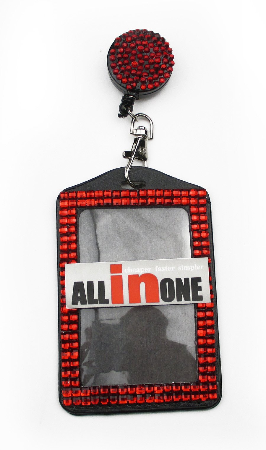 Premium All-in-One Rhinestone Lanyard with Bling Crystal Badge Reel & Card Holder for Business ID Cards - Elegant Red | Perfect for Office, Conferences, and Corporate Events