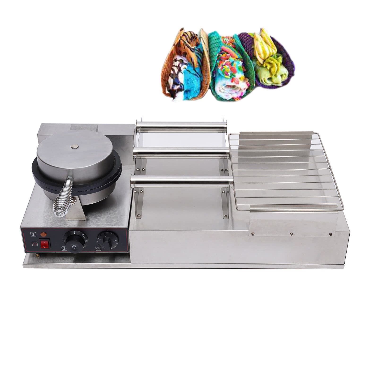Commercial Ice Cream Cone Waffle Maker 1300W Electric Waffle Iron - Crispy Cone & Burrito Maker, Stainless Steel Countertop Baker with Adjustable Temperature 50°C-300°C - Perfect for Ice Cream Shops, Bakeries & Home Kitchens