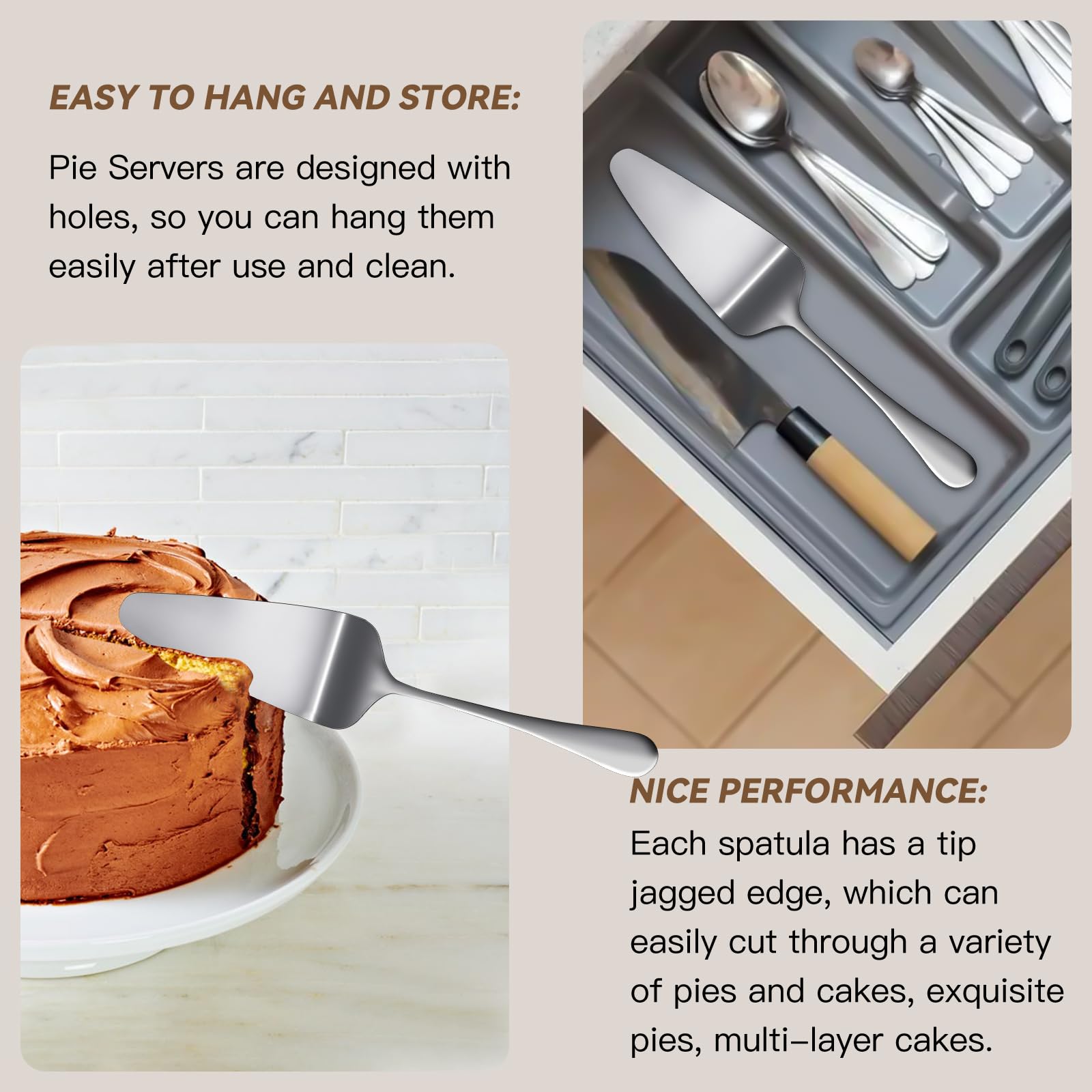 Premium KSENDALO SUS304 Stainless Steel Pie Server Set of 5 - 9.05 Inch Small Silver Cake Spatula for Cutting & Serving Pies, Cakes, Pizzas & Desserts - Ideal for Weddings, Birthday Parties, Buffets & Catering Events