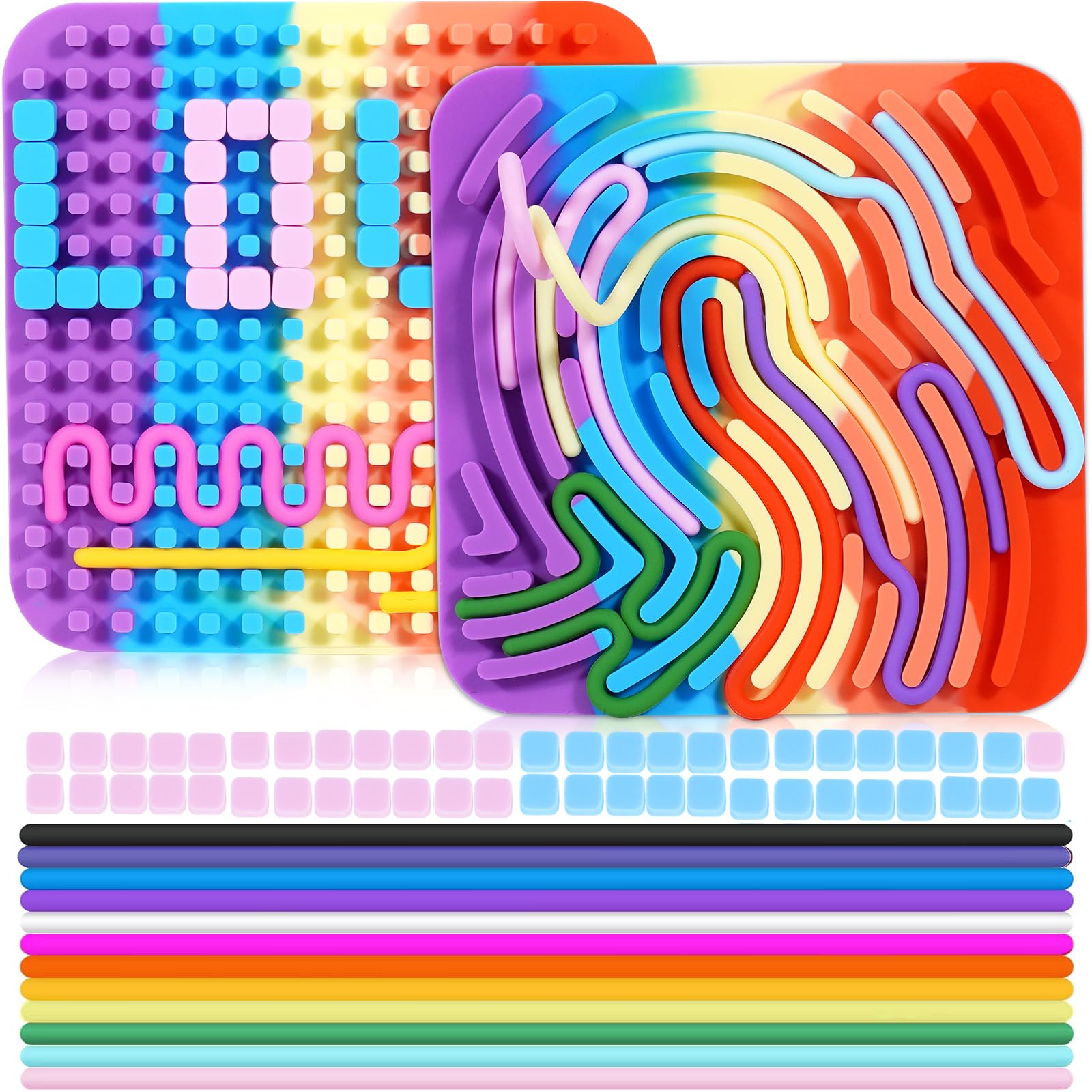 Rainbow Sensory Activity Board - Quiet Fidget Toy for Kids Ages 3+ & Adults | Stress Relief, Anxiety, ADHD & Autism Calming Tool | Mess-Free Travel Sensory Board with 12 Strings (Square Design) - Perfect for Home, Classroom & On-The-Go Relaxation