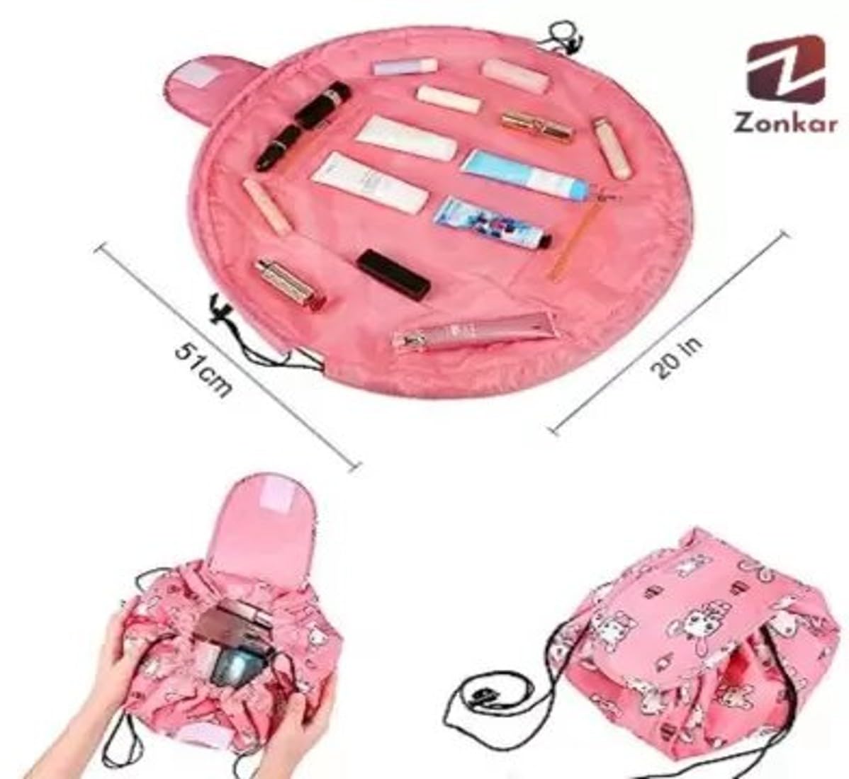 Zonkar Waterproof Travel Cosmetic Bag with Drawstring | Large Capacity Makeup Pouch for Women | Portable Toiletry Organizer | Perfect for Vacation, Gym, Camping & Daily Use