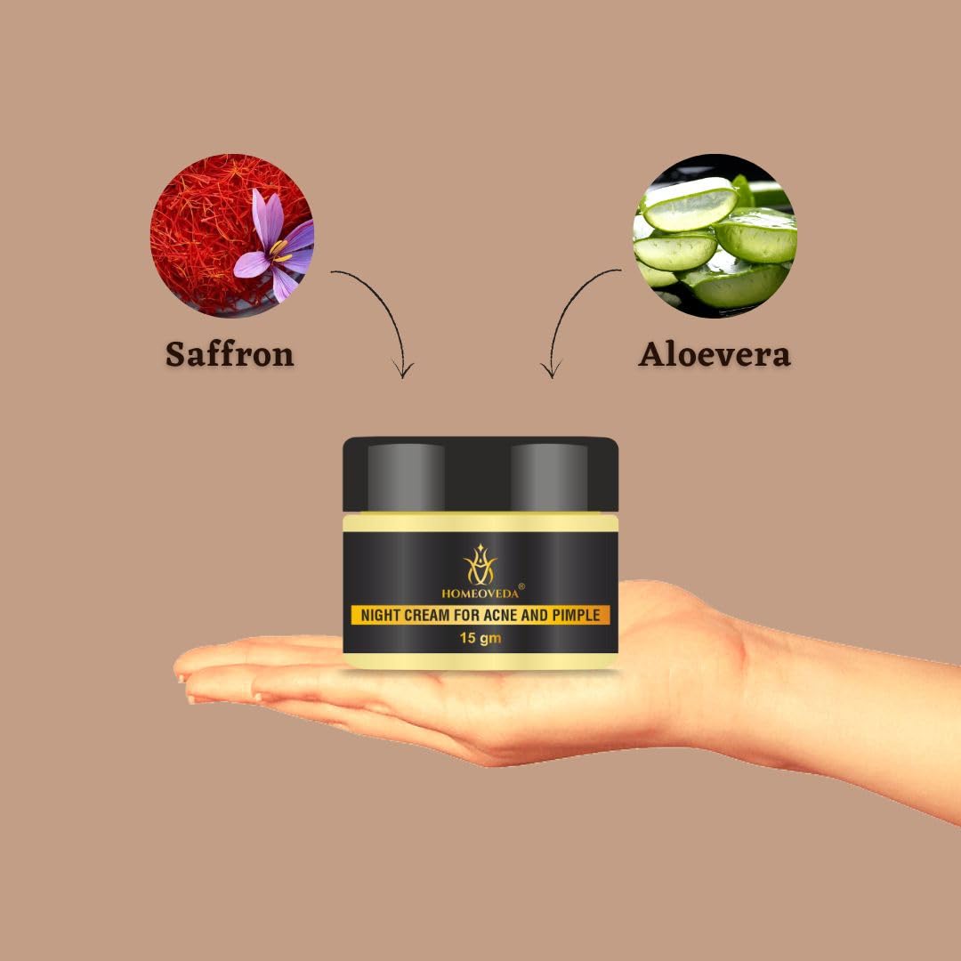 Homeoveda Handmade Acne & Pimple Removal Cream - Treats Acne Scars, Dark Spots & Blemishes with Saffron & Aloe Vera - 15g | Clear Skin Solution for Daily Face Care & Acne Treatment