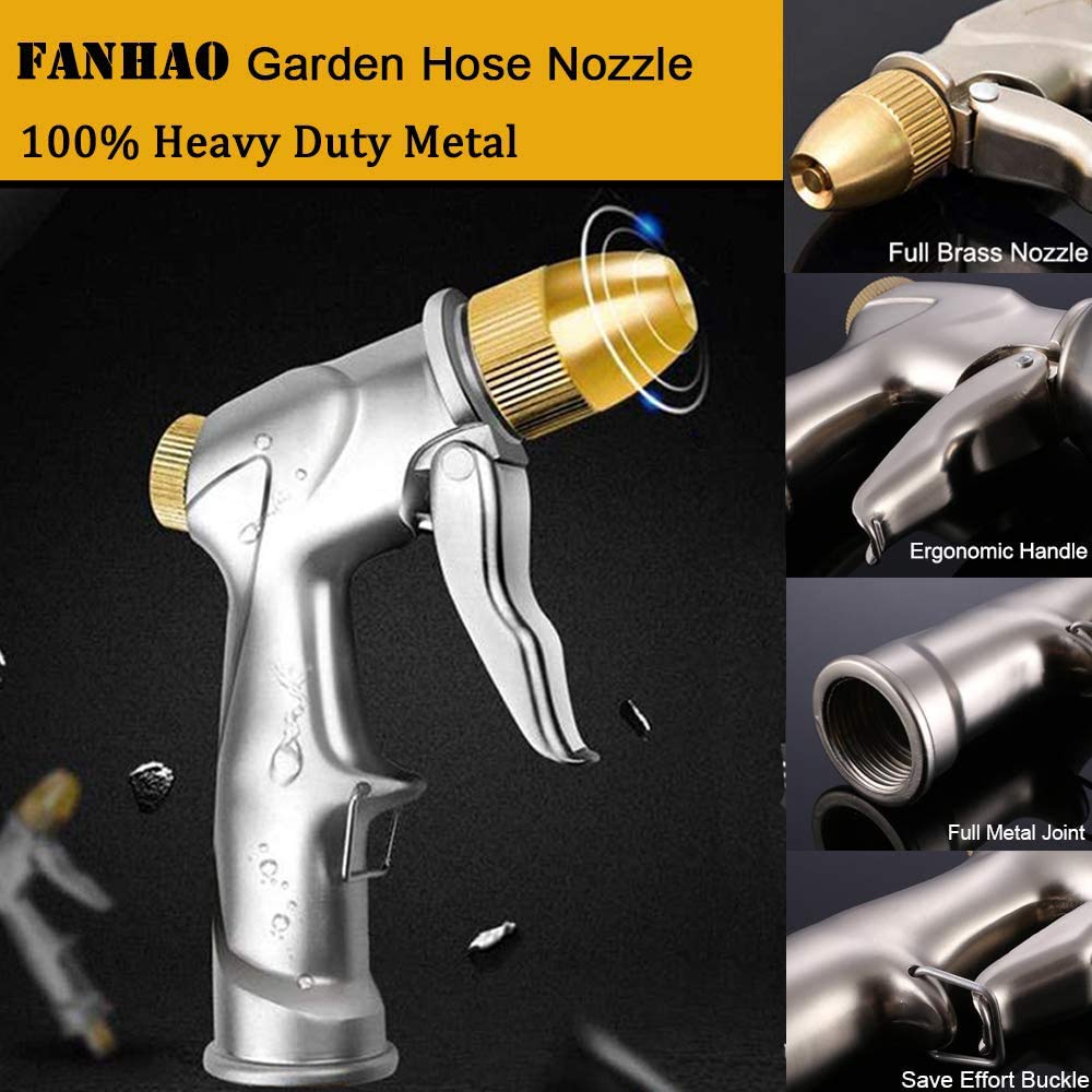 FANHAO Heavy Duty Metal Garden Hose Nozzle - 100% Rust-Proof Thumb Control Water Sprayer for Lawn, Car Washing & Outdoor Cleaning