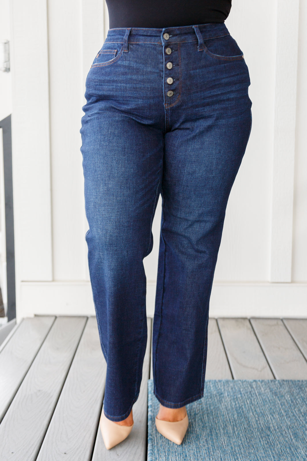 Arlo High Rise Button Fly Straight Jeans for Women - Classic Denim Pants for Casual & Office Wear