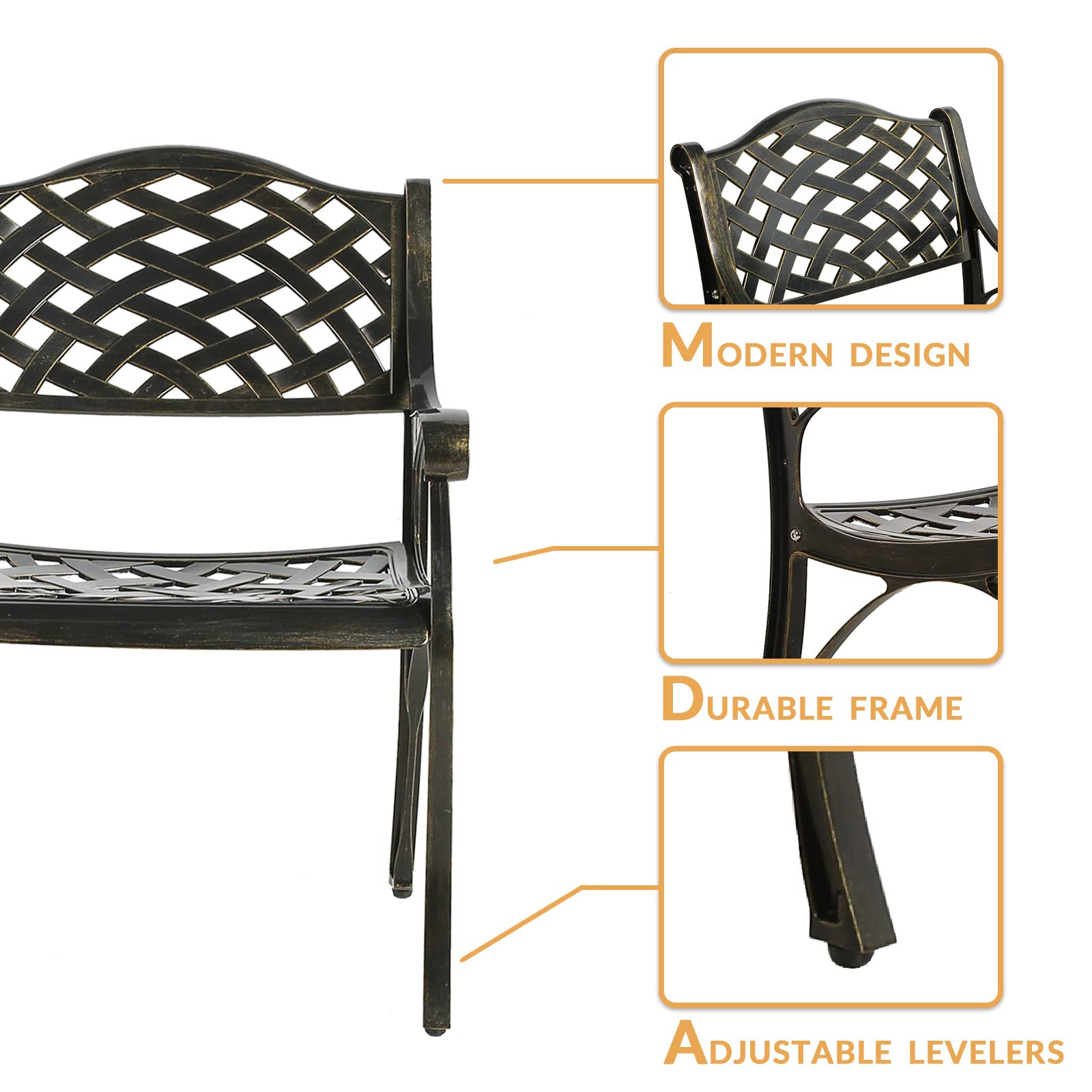 2-Piece Outdoor Cast Aluminum Patio Chairs Set - Durable Bistro Dining Chairs for Garden, Deck & Backyard - Elegant Lattice Weave Design - Perfect for Outdoor Dining, Lounging & Entertaining