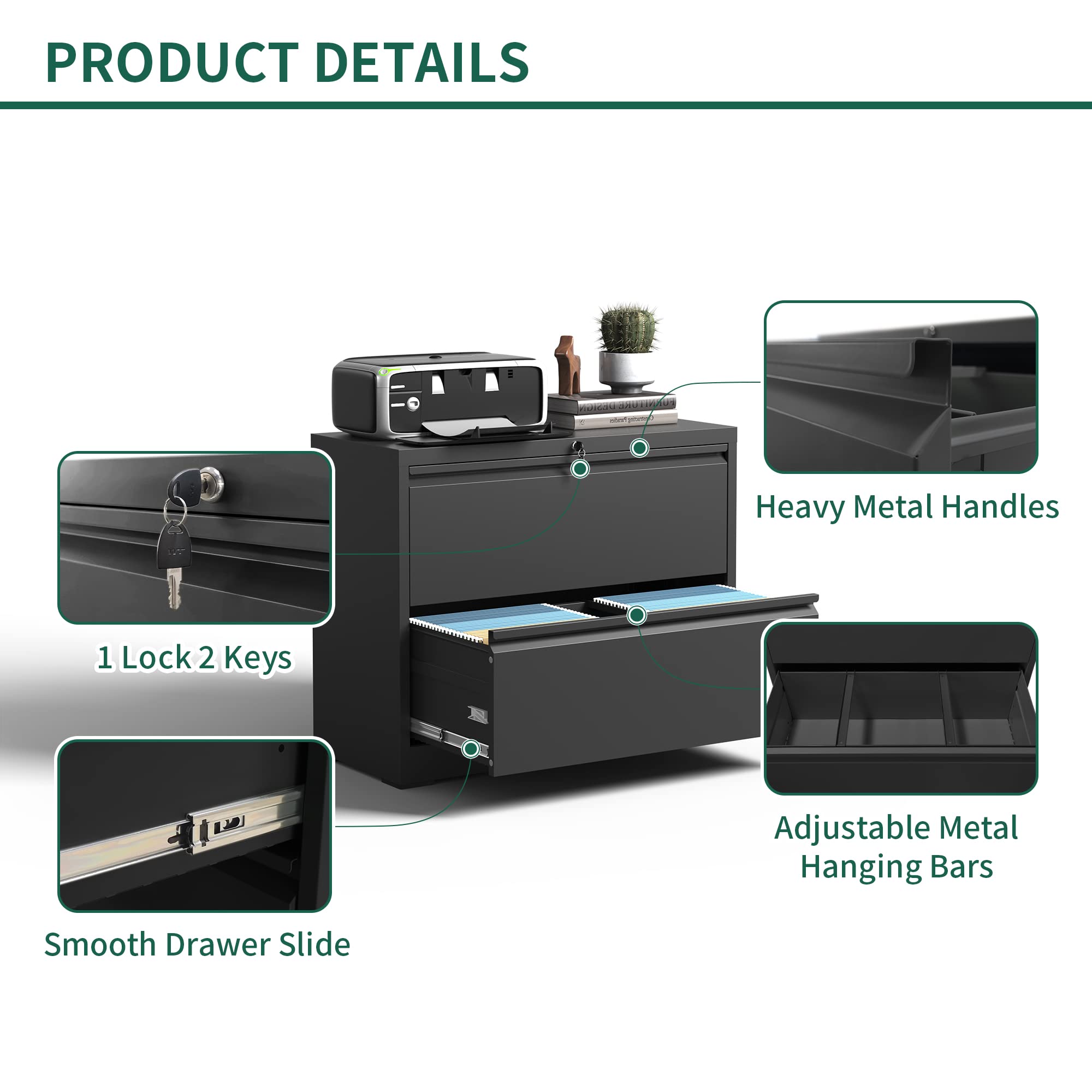 2-Drawer Lateral File Cabinet - Metal Home Office Storage for Legal/Letter/A4 Documents - Black File Cabinet with Assembly Required | Perfect for Organizing Office Files, School Papers & Home Documents