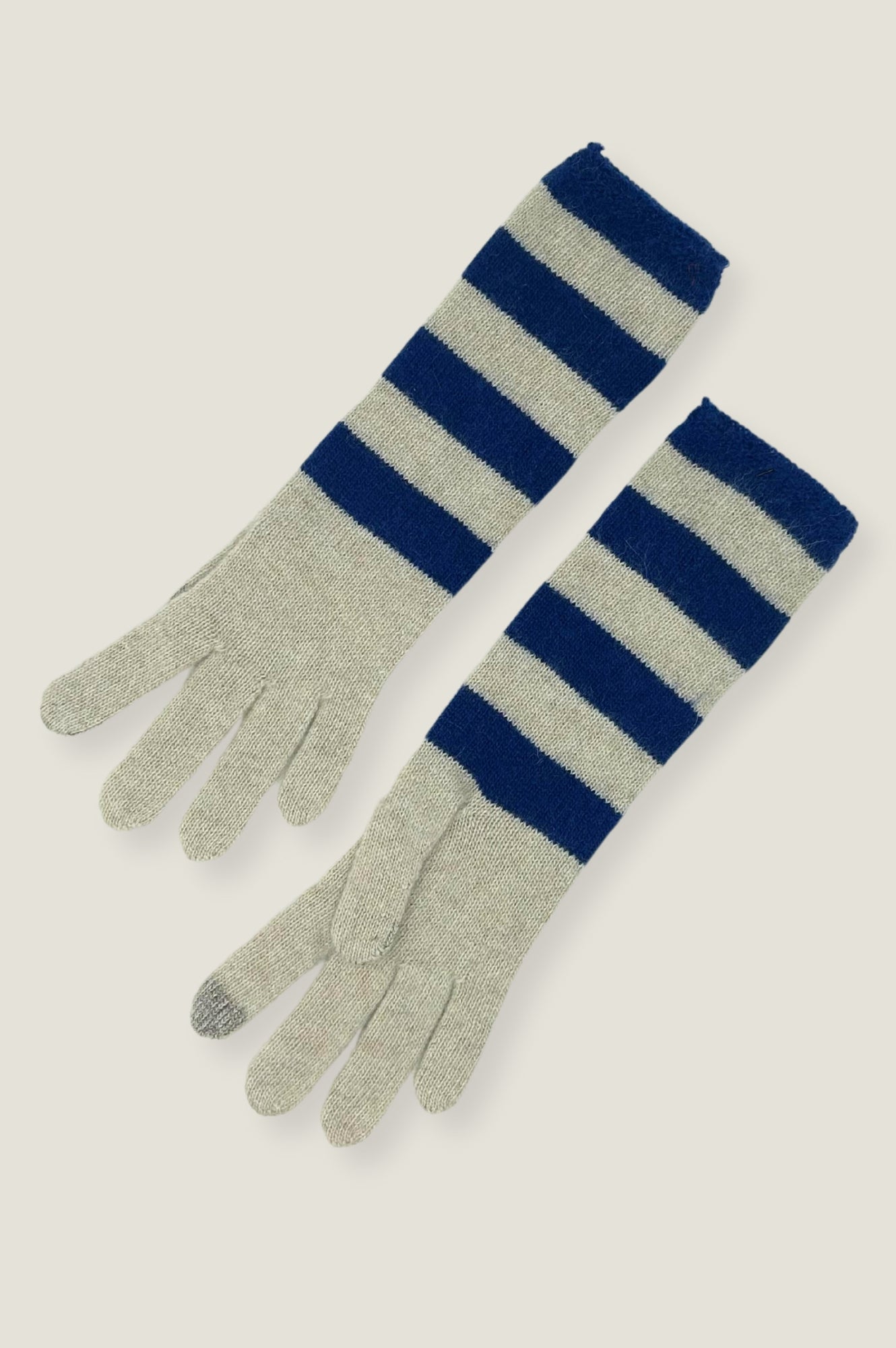 Striped Gloves for Women & Men - Soft & Warm Cream/Navy Winter Gloves - Perfect for Outdoor Activities, Running, Hiking & Cold Weather Protection