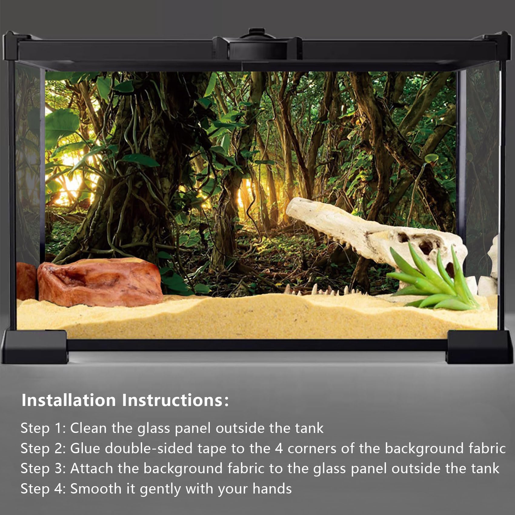 YongFoto 36x18 Inch Reptile Terrarium Background - Tropical Rainforest Jungle & Enchanted Forest Design for Bearded Dragon Tanks | Perfect for Reptile Habitats, Vivarium Decor, and Terrarium Backdrops