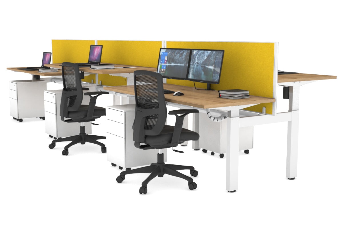 Adjustable 6-Person H Bench Workstation with White Frame - 1200L x 700W - Perfect for Office, Classroom, or Conference Room Use