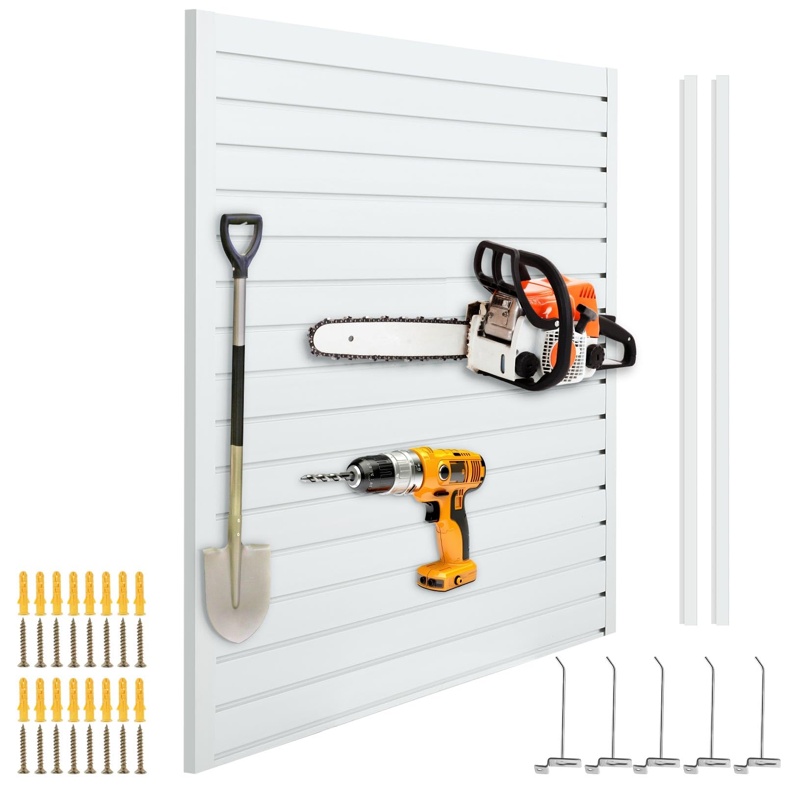 Landical PVC Slat Wall Panels 4x4 Feet (4 Pack) - White Garage Wall Organizer System for Tool Storage, Peg Board & Home Organization - Perfect for Garage, Workshop, Shed & Retail Display