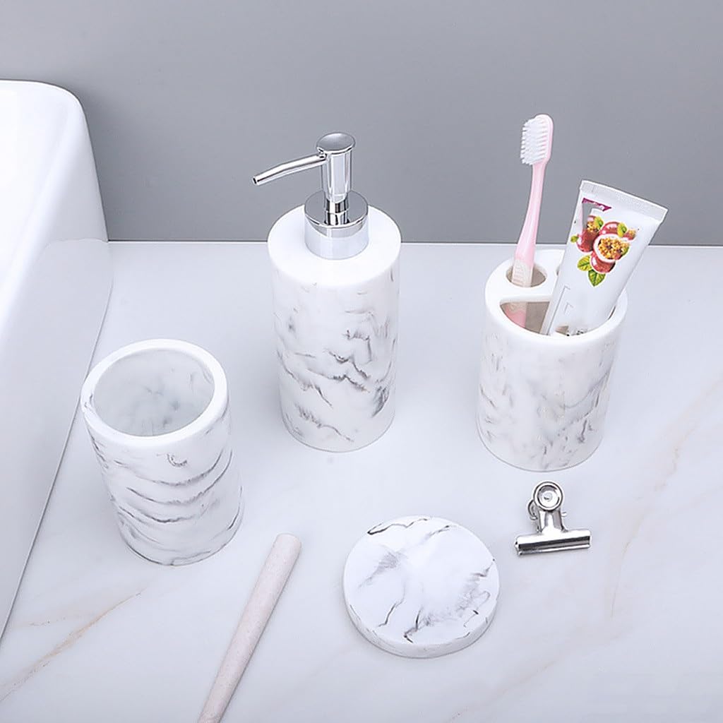 Premium Hotel Bathroom Supplies - Luxury European Marble Resin 4-Piece Hand Wash Set with Hand Sanitizer | Elegant Bathroom Decor for Hotels, Spas & Upscale Homes