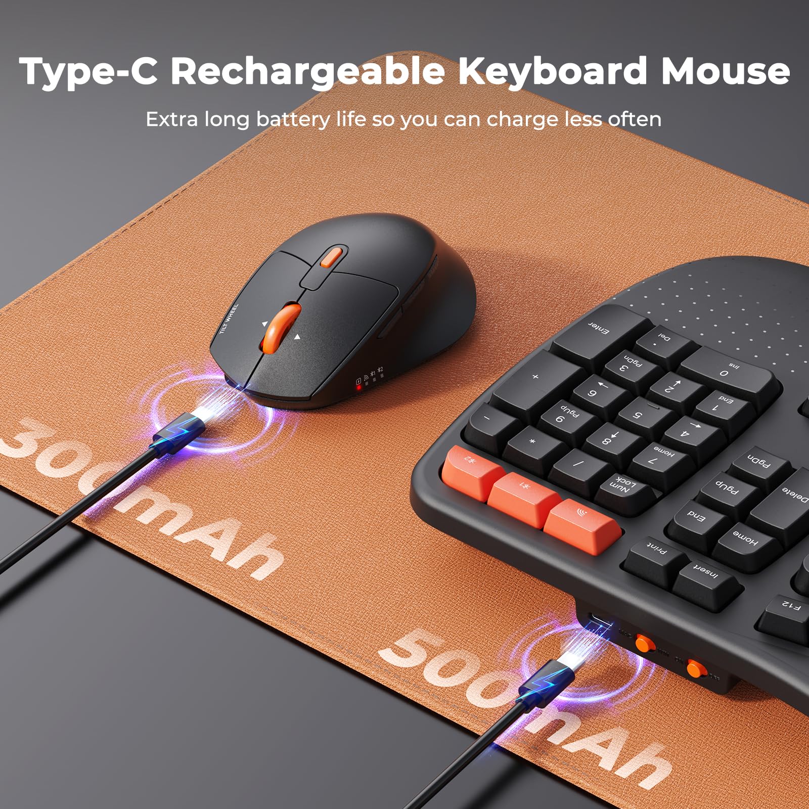 MEETION Wave Ergonomic Wireless Keyboard and Mouse Combo - Bluetooth/USB Connectivity with Wrist Rest, 4 DPI Adjustable Silent Mouse, Rechargeable for Windows/Mac/Android (Black) - Perfect for Office Work, Gaming & Long Typing Sessions