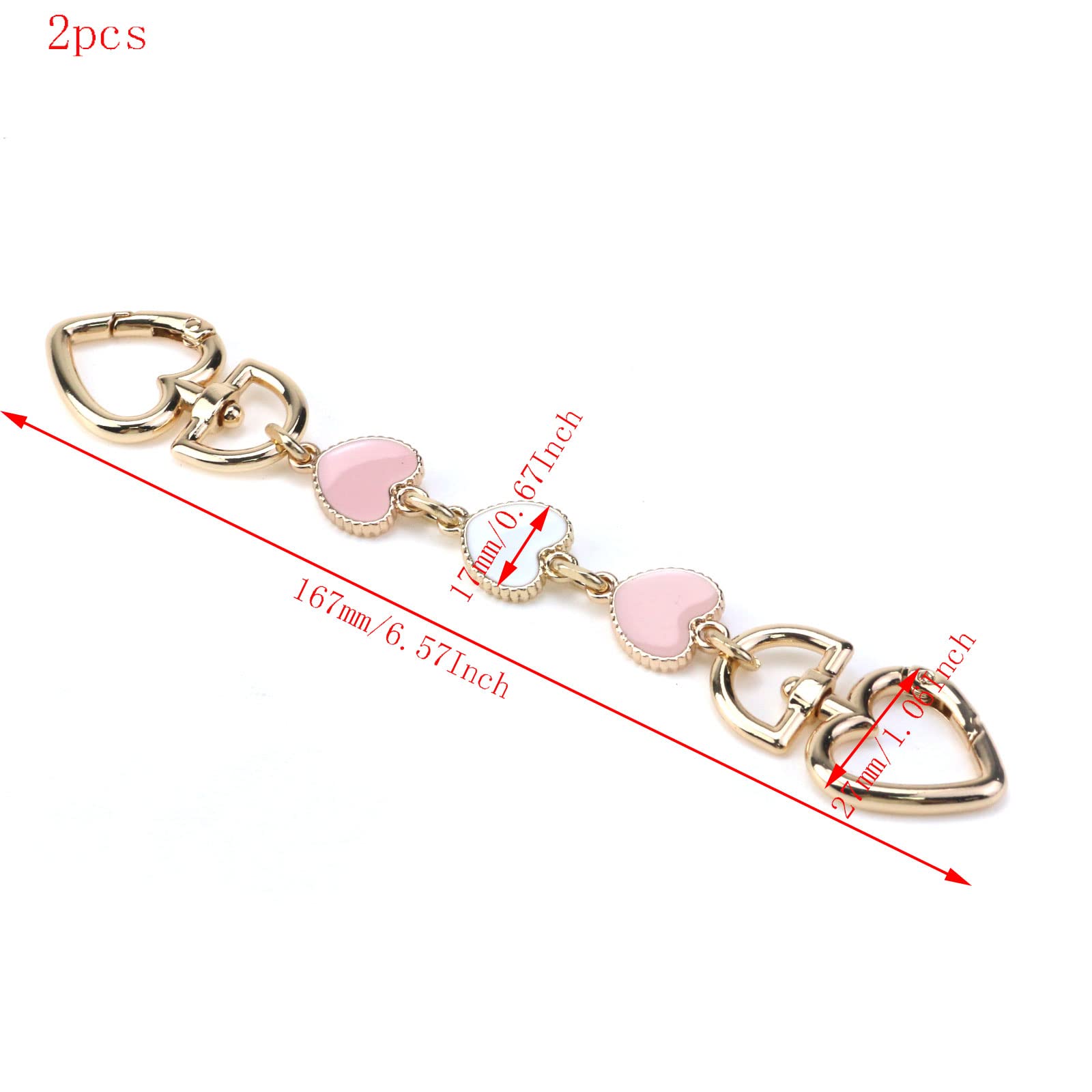 2PCS Heart Shape Bag Strap Extender - Adjustable Shoulder Bag Extension Chain for Handbags, Baskets & Luggage (Pink & White) | Perfect for Travel, Shopping & Everyday Use