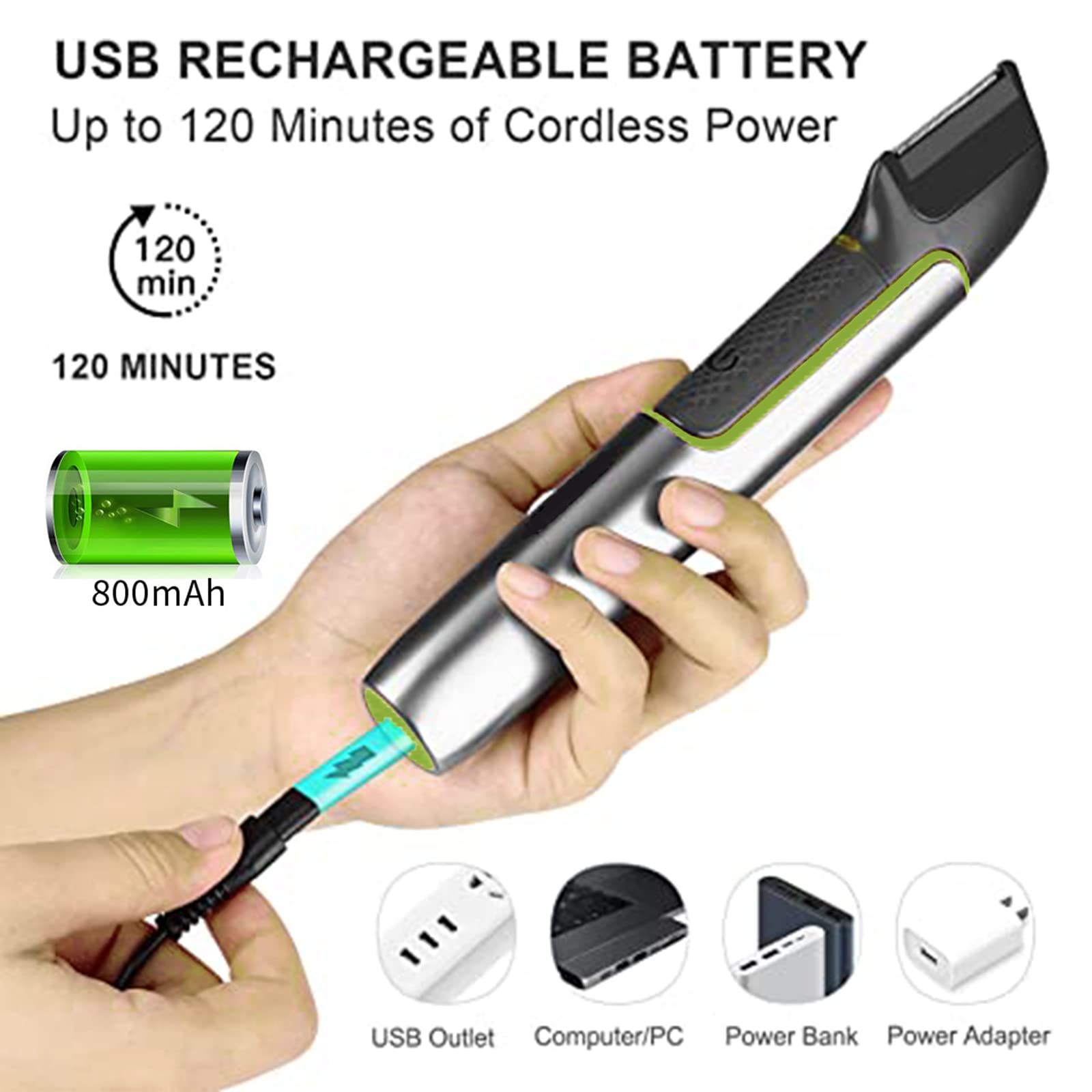 Rechargeable Body & Head Hair Trimmer for Men - Wet/Dry Electric Shaver with 6 Adjustable Lengths, 5 Attachments & Travel Case - Gentle Skin Shaving for Body Grooming, Beard Trimming & Personal Care