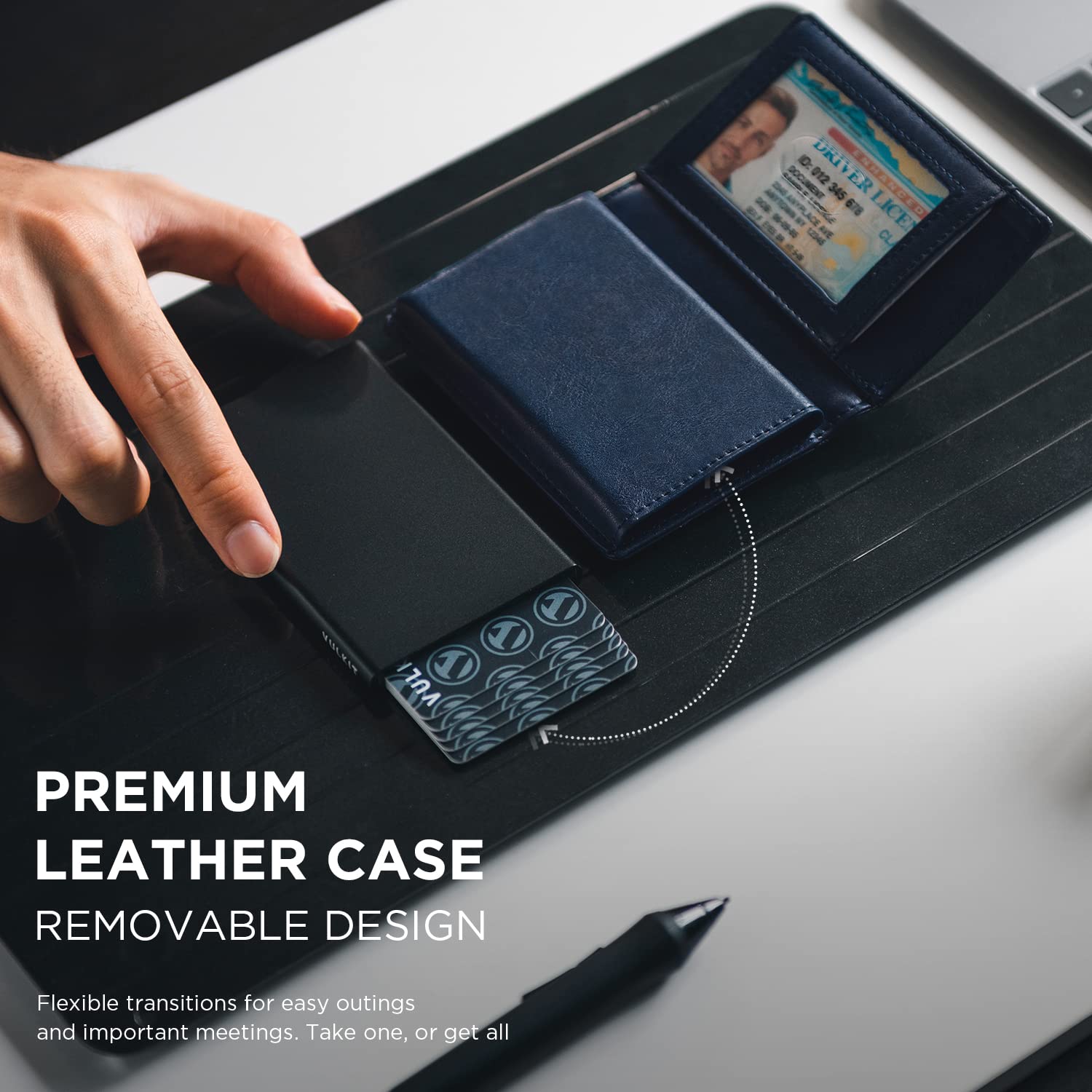 Premium RFID Blocking Leather Money Clip Wallet - Slim Pop Up Card Holder for Men - Holds 7 Cards & 15 Bills - 2-in-1 Business Card Case - Perfect for Business Travel & Everyday Carry