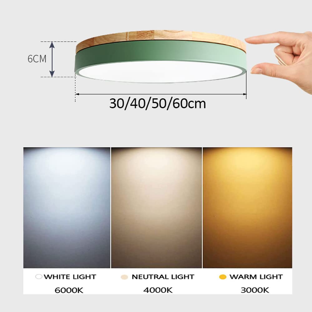 Ultra Thin Round Flush Mount LED Ceiling Light with Wooden Frame - 3 Color Temperature Dimmable with Remote Control - Perfect for Kitchen, Living Room, Bedroom & Hallway Lighting