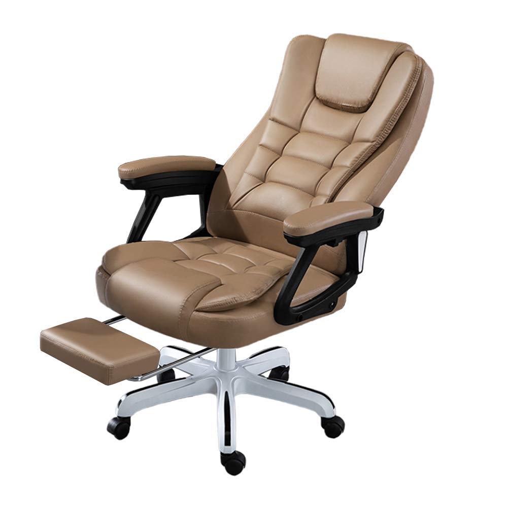 Ergonomic High Back Office Chair with Adjustable Footrest - 145° Recline Executive Computer Desk Chair with Wheels & Armrests - PU Leather Khaki Swivel Chair for Home Office, Gaming & Workspace