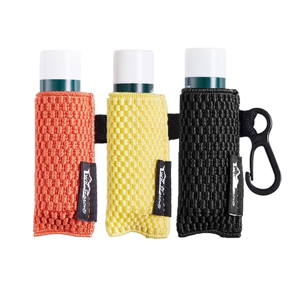 WKieason Lip Balm Holder Sleeve with Keychain - Elastic Lipstick Case for Chapstick, EOS & Tubes (Black/Orange/Yellow) - Perfect for Keyrings, Purses & Travel Organization