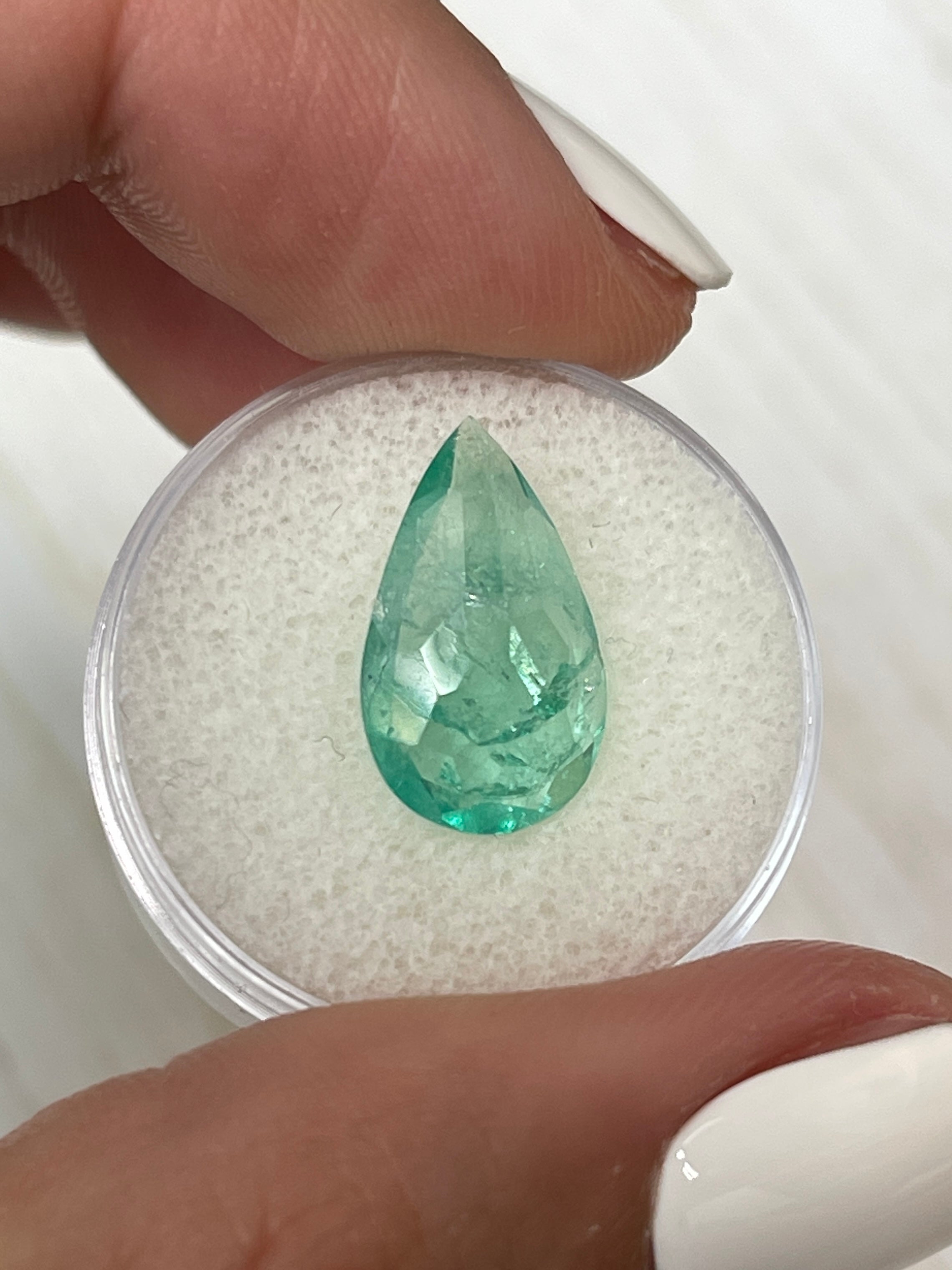 4.22 Carat 16x10mm Light Bluish Green Natural Loose Colombian Emerald Pear Cut Gemstone for Jewelry Making, Engagement Rings & Luxury Gifts