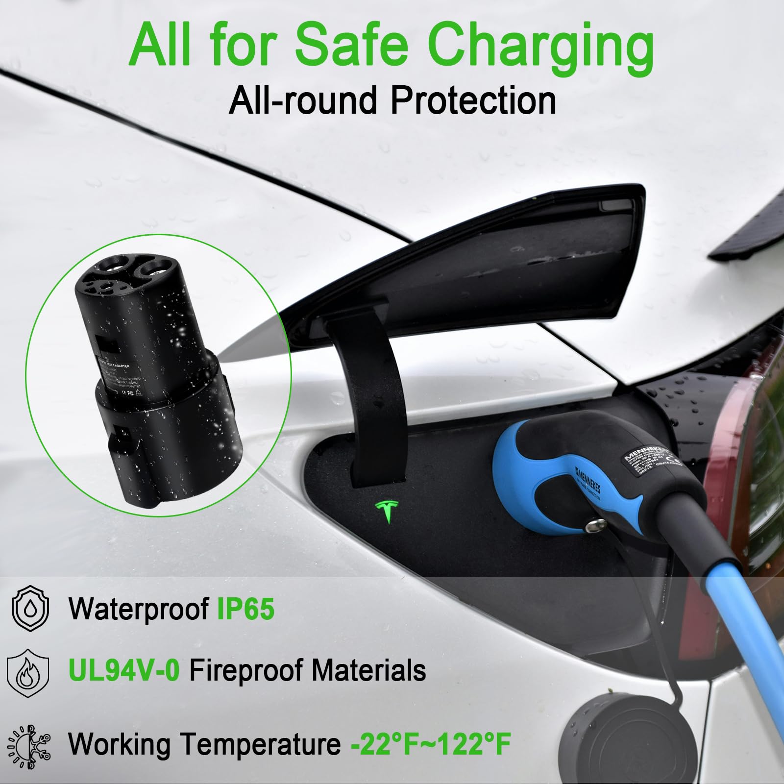 Premium NZY J1772 to Tesla Charger Adapter - 80A 250V Fast Charging Compatible with Tesla Model 3/Y/X/S - Seamless SAE J1772 Station Connection - Safe & Reliable EV Charging Solution - Perfect for Home, Work & Public Charging Stations