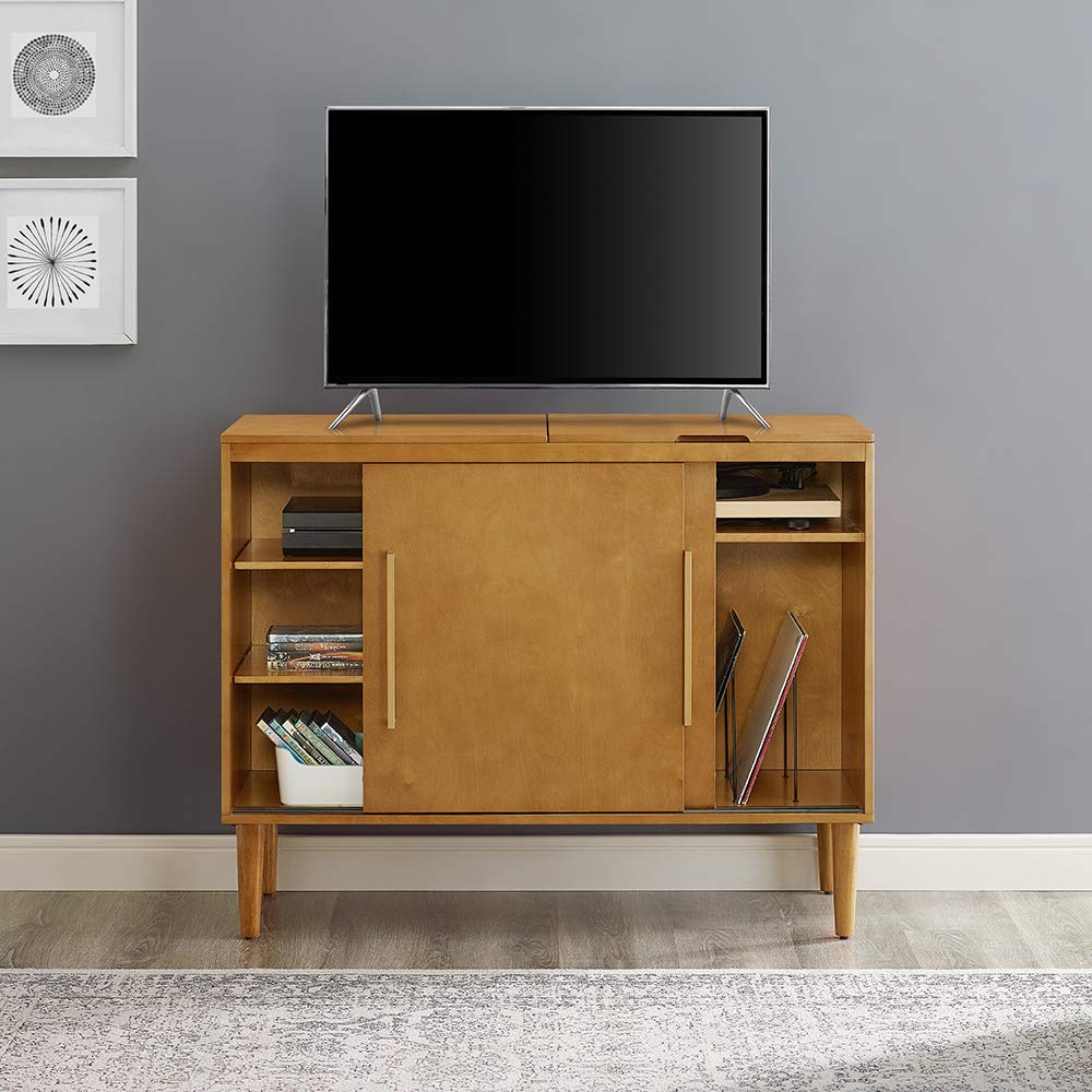 Crosley Everett Media Console & Vinyl Record Player Stand with Storage - Perfect for Living Room, Home Theater & Vinyl Record Collection - Acorn Finish