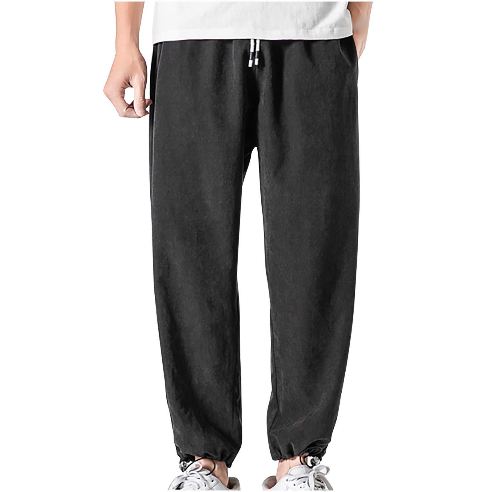 QUNPIU Men's Casual Long Pants - Lightweight Loose Fit Cargo Pants with Drawstring Waist | Straight Leg Sweatpants for Outdoor Activities, Travel & Lounge Wear