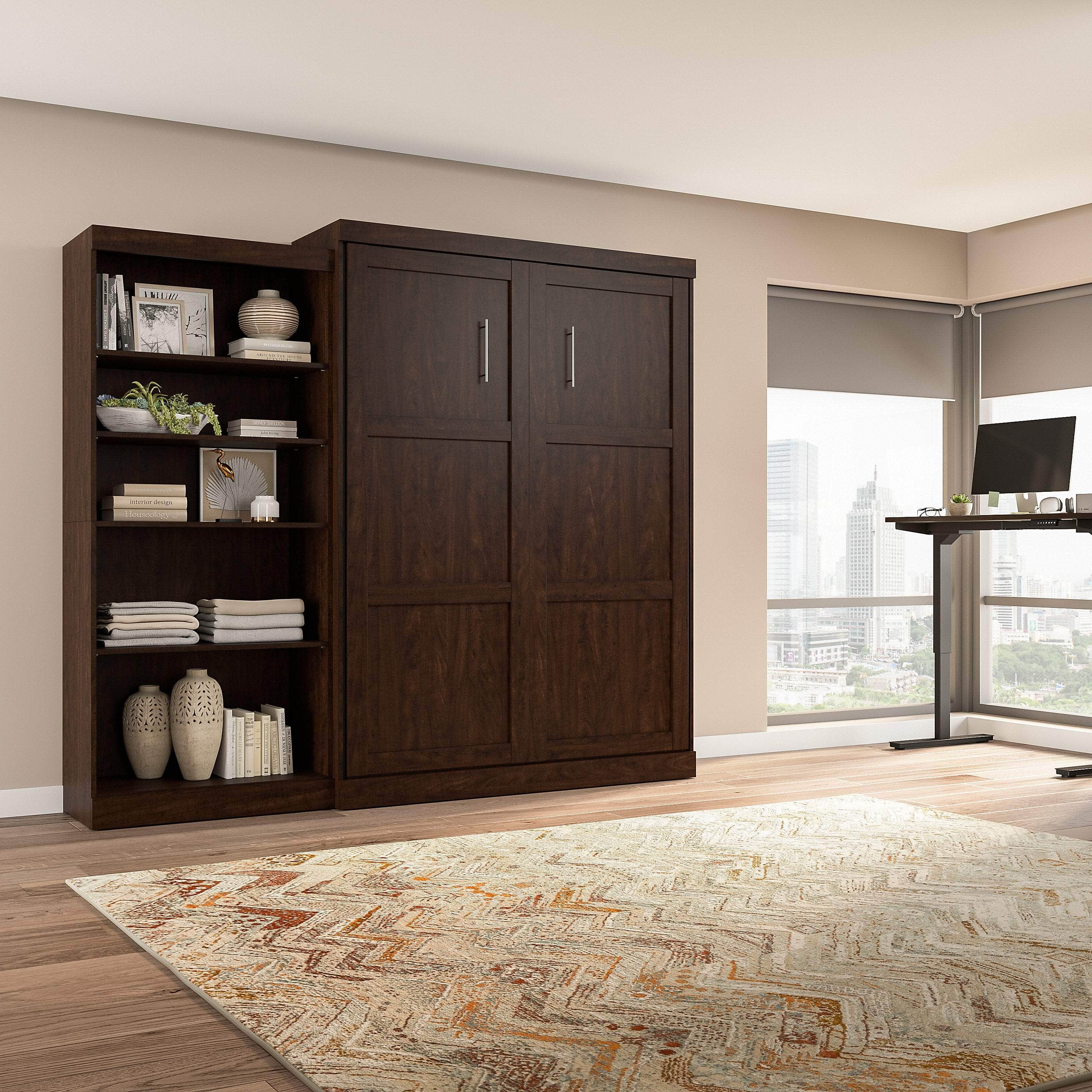 Pur Queen Murphy Wall Bed with Closet Organizer (101W) - 7 Color Options | Space-Saving Wall Bed for Small Apartments, Guest Rooms & Home Offices