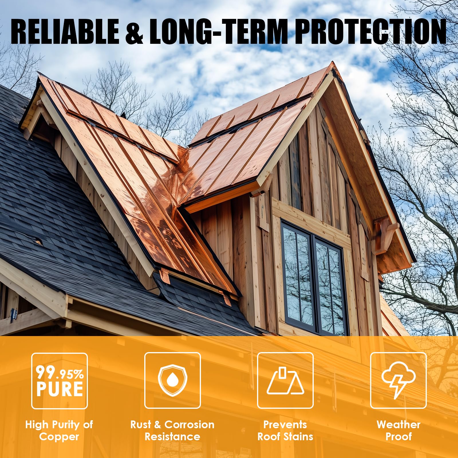 Premium 28 Gauge Copper Flashing Roll (0.012”/0.3mm Thick, 6in x 10ft) - ASTM B152 99.95% Pure Copper Sheet for Roofing, DIY Projects & Contractors - Ideal for Roof Repairs, Chimney Flashing & Home Renovations