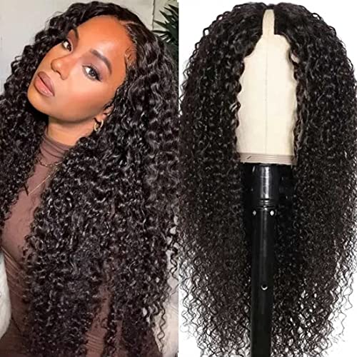 Julia Hair 10A Brazilian V-Part Curly Human Hair Wig - Glueless No Leave Out U-Part Clip-in Half Wig for Women | 150% Density Natural Black 24 Inch | Perfect for Daily Wear, Parties & Special Occasions