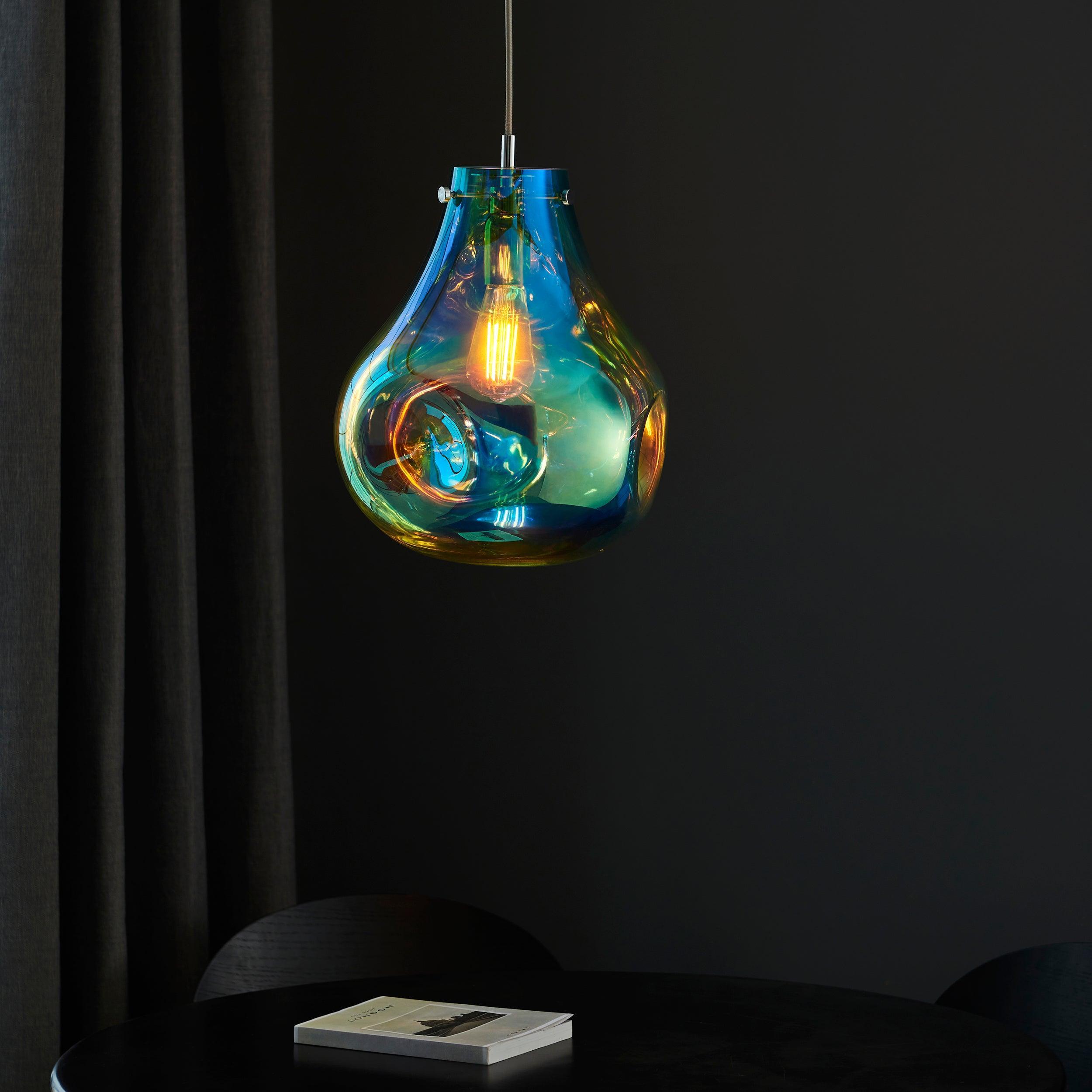 Dazzle Large Blown Glass & Chrome Pendant Light - Modern Ceiling Fixture for Dining Room, Kitchen, or Living Room Lighting