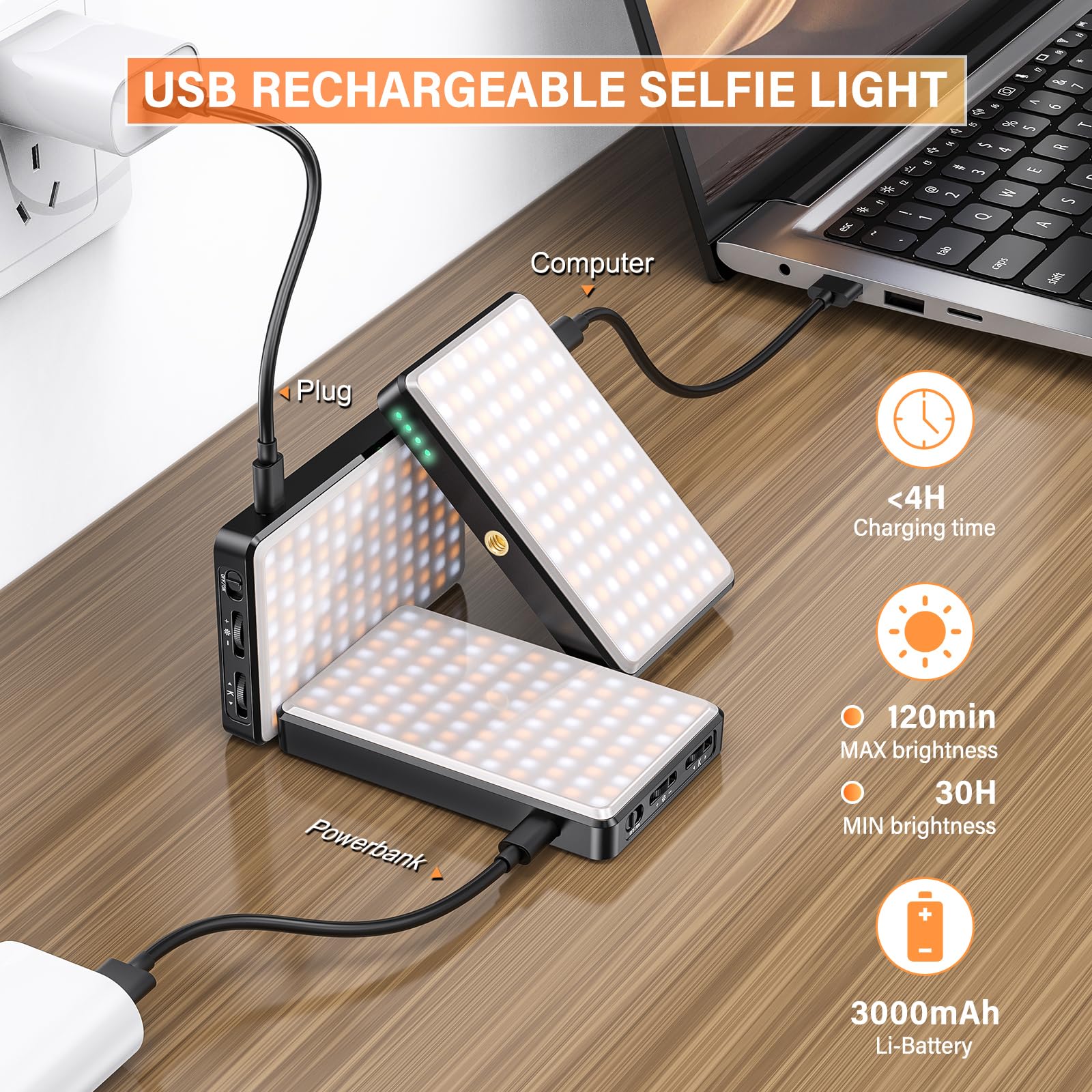 120LEDs Selfie Ring Light with Clip & Tripod - CRI 95+ 3000mAh Battery, 2500K-9000K Adjustable Color Temperature, 3 Dimmable Modes - Portable LED Camera Light for Phone, Laptop, PC - Perfect for Makeup, Video Calls, TikTok Live, YouTube Videos, Conference Lighting & Content Creation