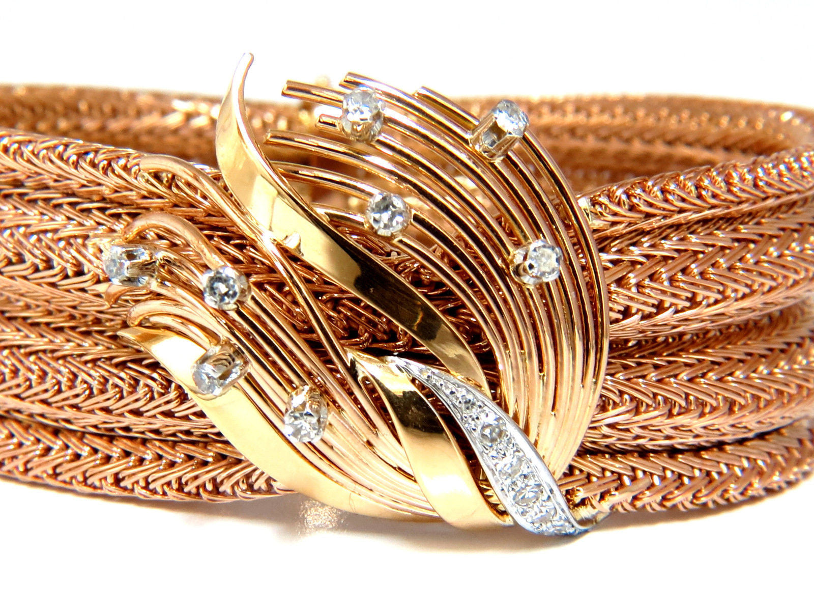 Vintage Argentina Republic 18kt Gold Flex Mesh Tubular Bracelet with 0.50ct Diamonds - Elegant Jewelry for Women, Perfect for Parties, Weddings & Special Occasions