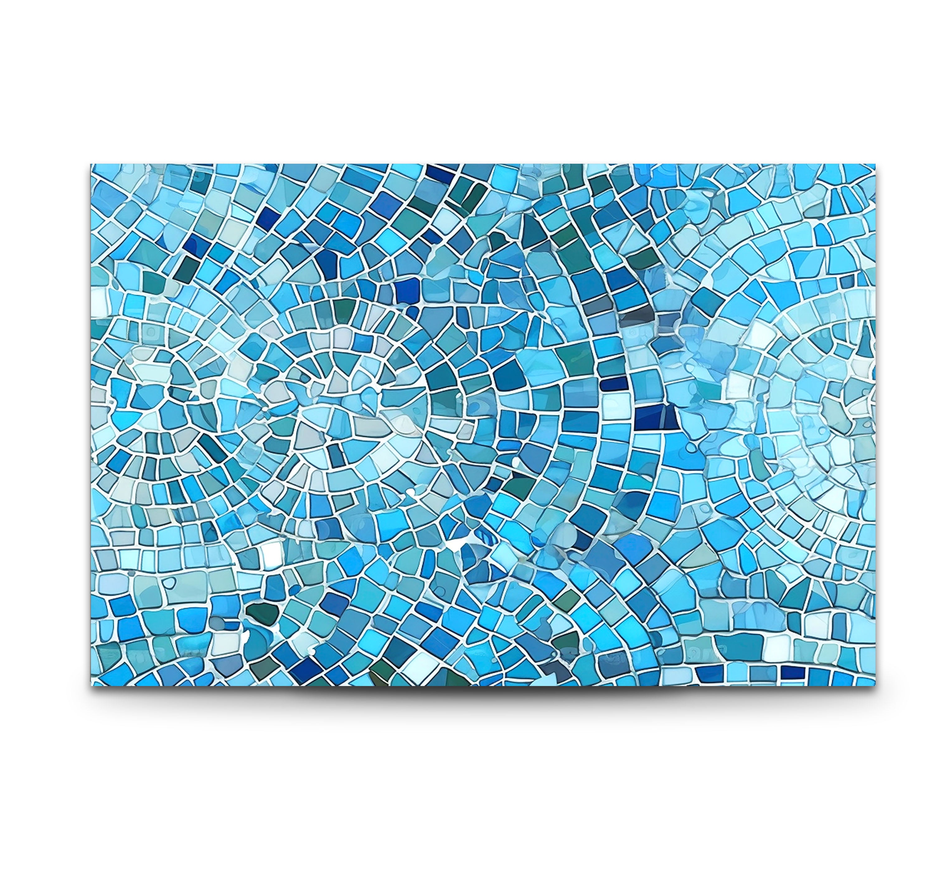 Aqua Blue Mosaic Glass Wall Art - Coastal Geometric Bathroom Decor for Spa, Beach House & Home - Perfect for Bathroom, Living Room, Bedroom Wall Decor