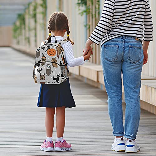 QUGRL Halloween Pumpkin Kids Toddler Backpack with Leash - Owl Cat Bat Design School Bag for Boys & Girls Ages 3-8 | Perfect for Kindergarten, Preschool, Nursery & Travel | Cute Trick-or-Treating & Costume Accessory