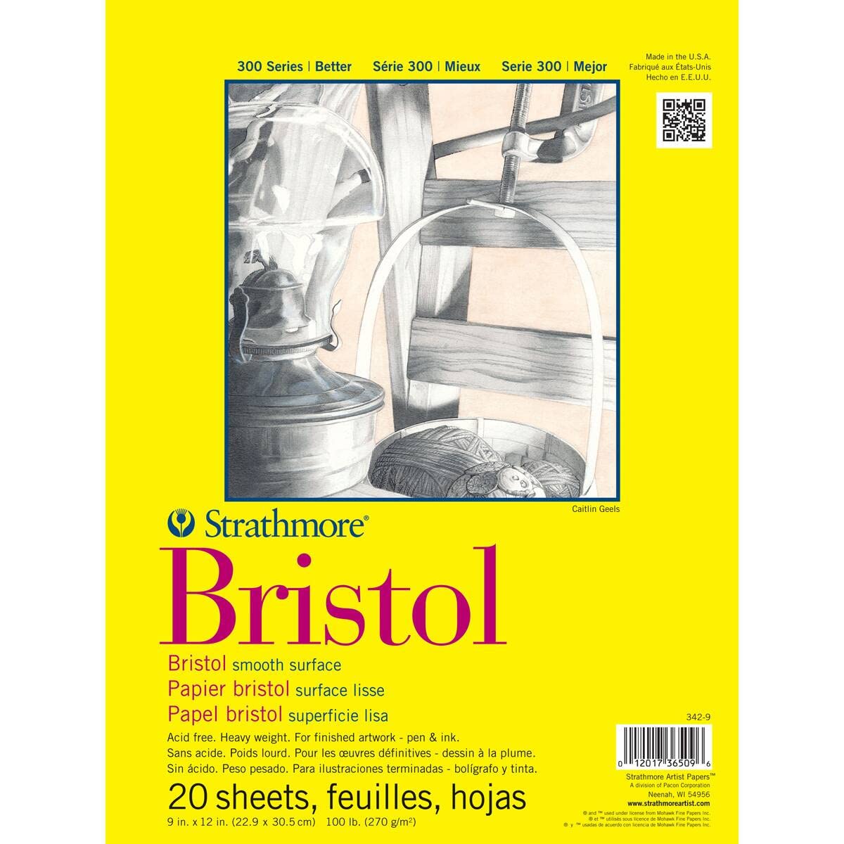 12 Pack Strathmore 300 Series Bristol Smooth Pad - Premium Drawing Paper for Artists, Sketching & Calligraphy - Perfect for Professional Illustrations, Marker Drawings & Mixed Media Art