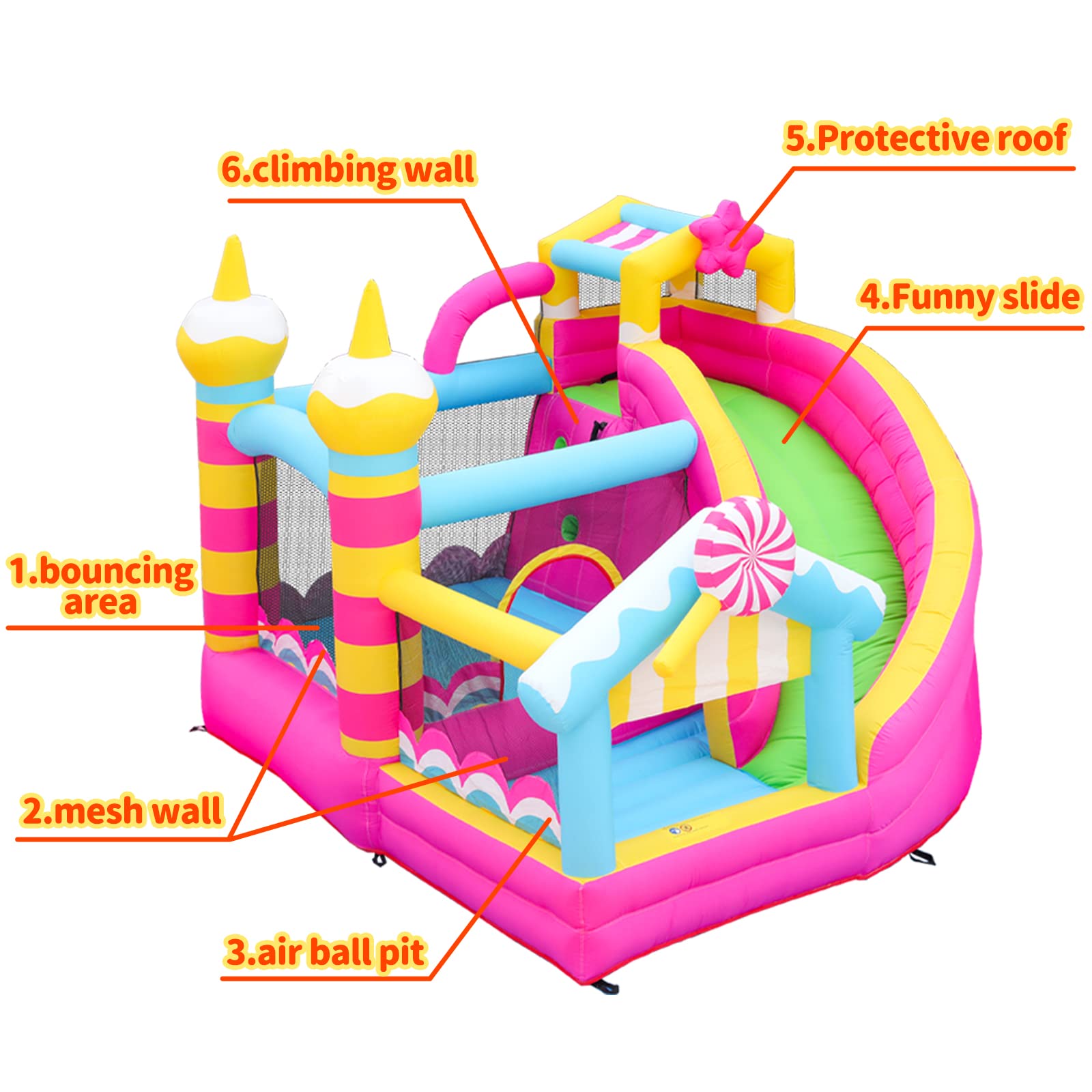 **Pink Bounce House with Slide - Inflatable Bouncy Castle for Kids Ages 3-8 | Indoor/Outdoor Play with Obstacle Course & Air Ball Pit - Perfect for Birthday Parties, Backyard Fun & Playdates**