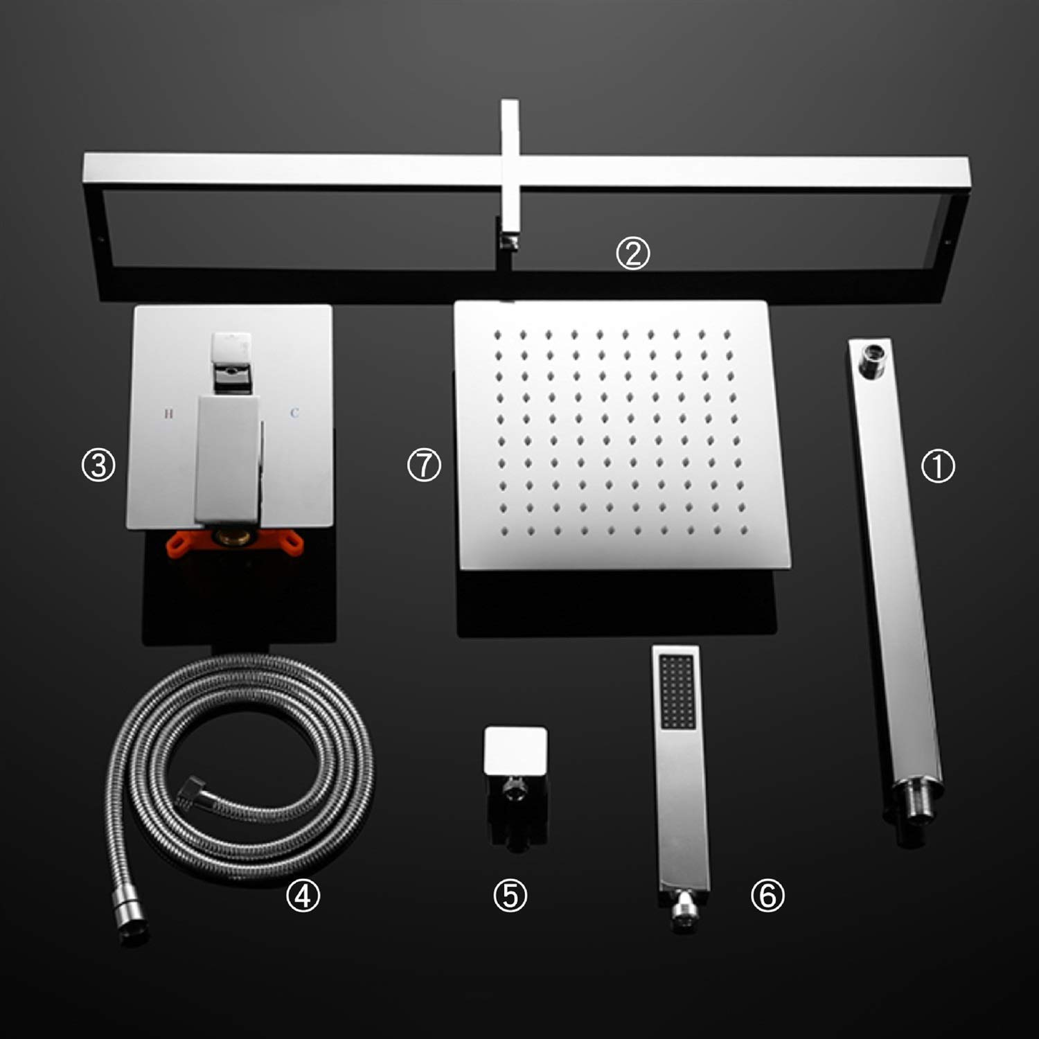Premium Copper Square 2-Function Wall-Mounted Shower System with Adjustable Lifting Rod - Hotel Style Concealed Bathroom Shower Set for Luxurious Spa Experience at Home