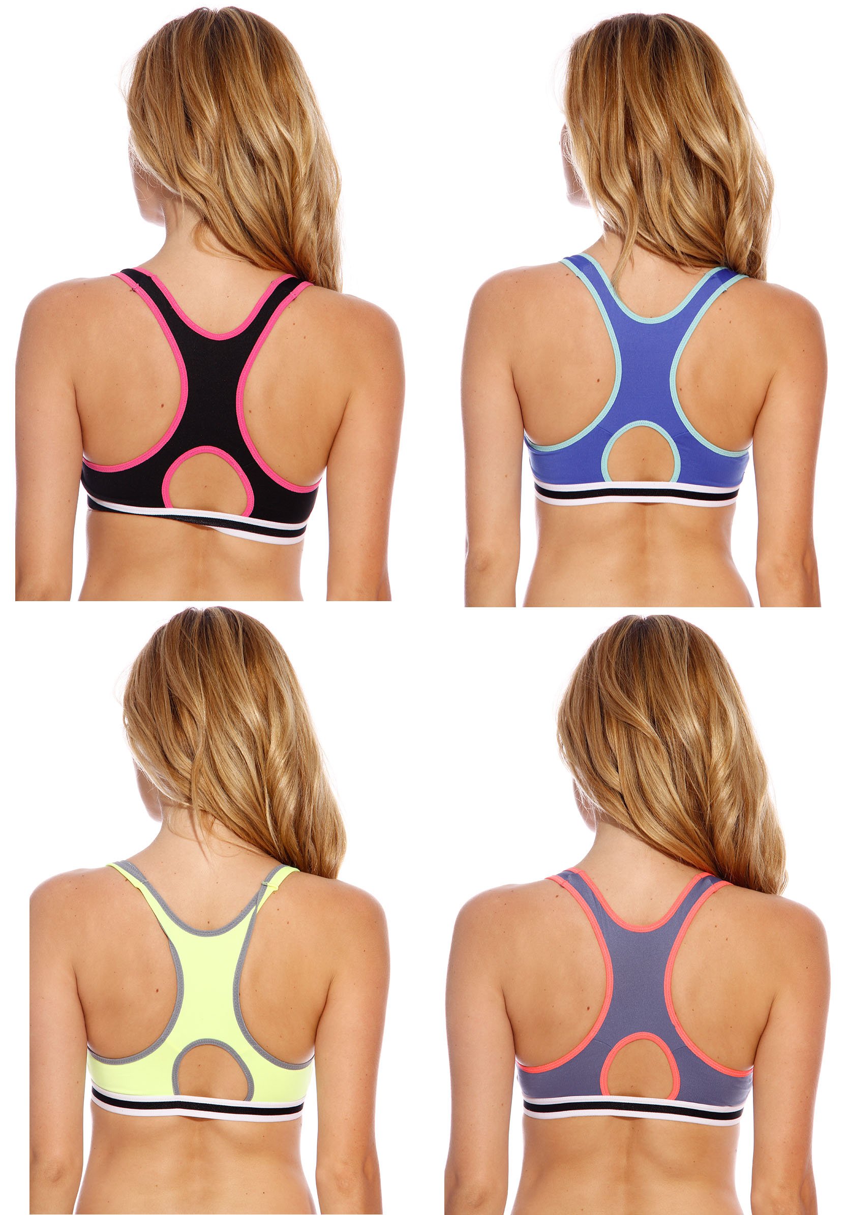 High Support Racerback Sports Bras for Women - 4 Pack - Moisture Wicking & Breathable for Running, Yoga & Gym Workouts