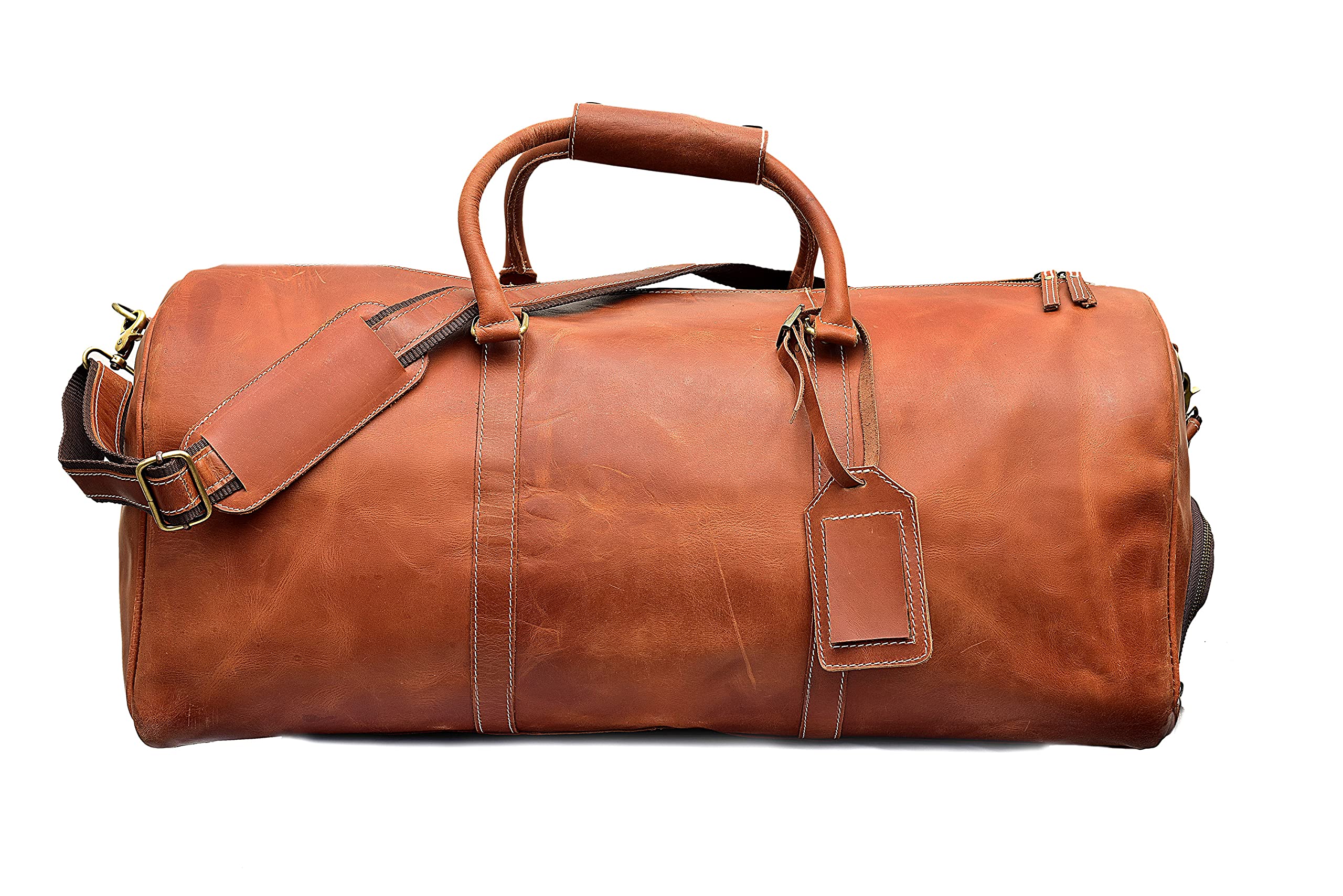 24 Inch Full Grain Leather Duffel Bag for Men & Women - Travel, Gym, Sports & Weekend Overnight Bag - Durable Carryall for Business Trips, Workouts & Vacation Packing