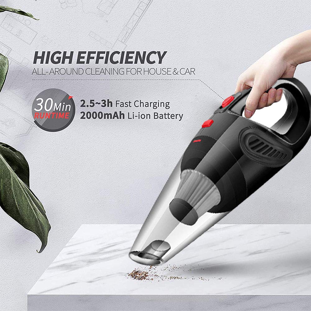Cordless Handheld Car Vacuum Cleaner - Portable, Noise-Free & Powerful Suction with Quick Charge Technology | Ideal for Home, Car Interior & Pet Hair Cleaning | High Power Black Mini Vacuum