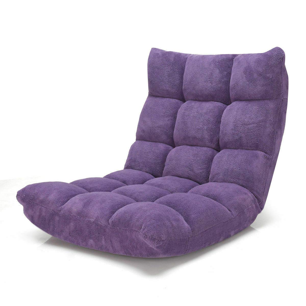 14-Position Adjustable Floor Chair - Foldable Gaming Sofa with Cushion (Purple) for Living Room, Bedroom, or Game Room Comfort