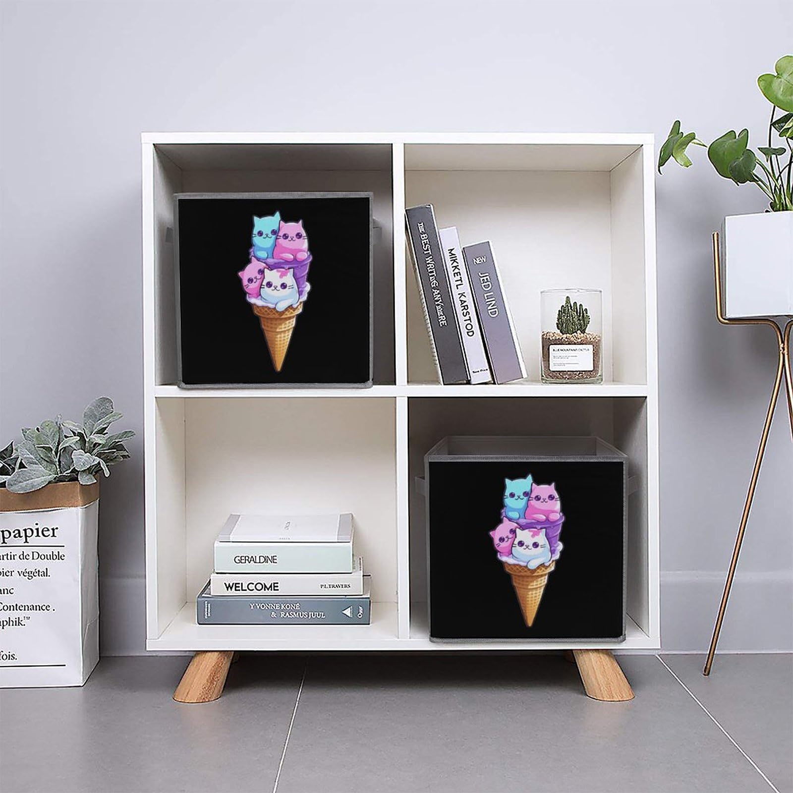 Foldable Storage Cubes for Ice Cream Cat - Square Storage Baskets with Handles, 1PC - Perfect for Home Organization, Closet, Office & Kids Room Storage