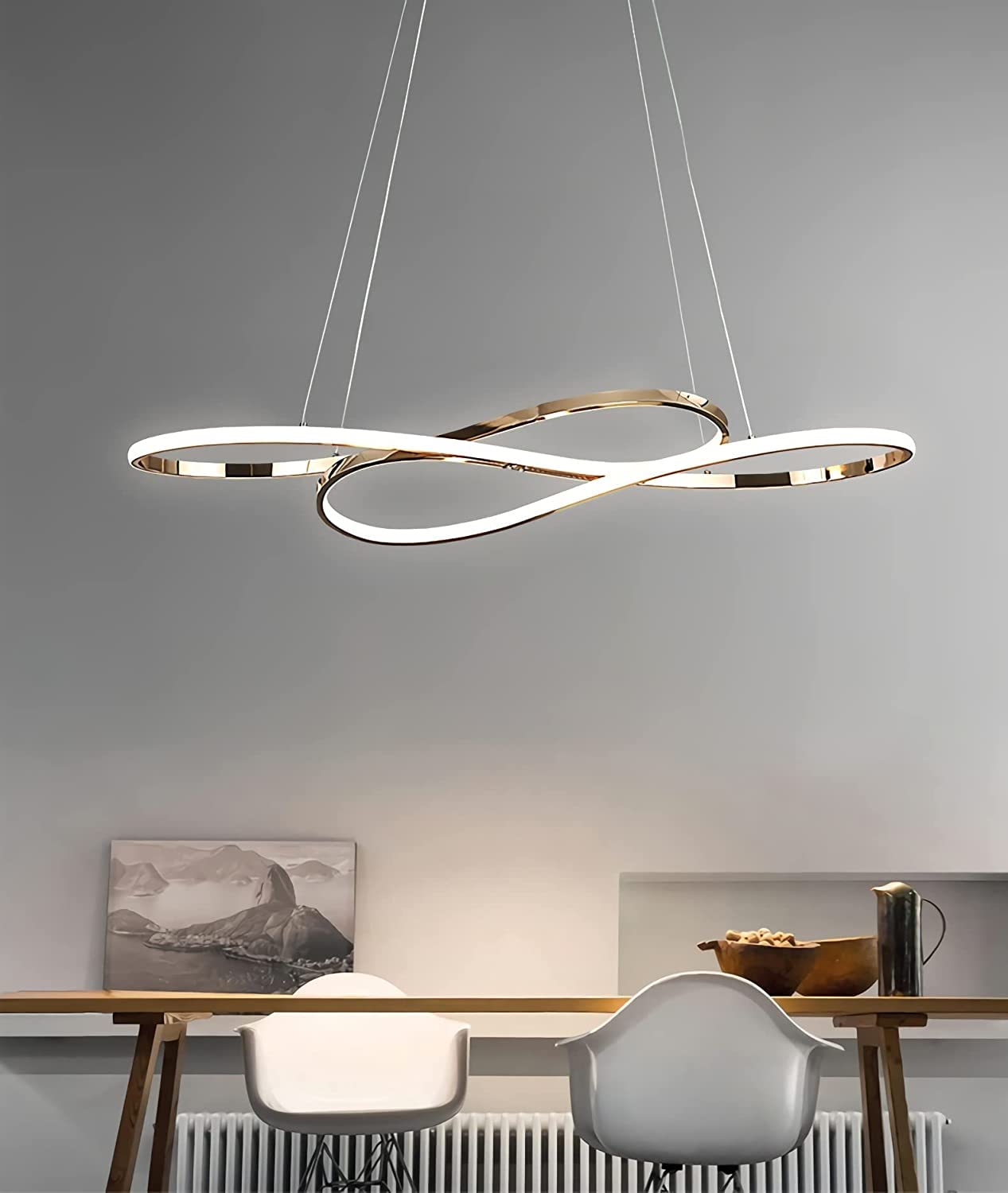 Modern Dimmable LED Pendant Lights for Kitchen Island - Adjustable Height Chrome Hanging Lamp with Remote Control - Perfect for Dining Room, Living Room & Restaurant Lighting