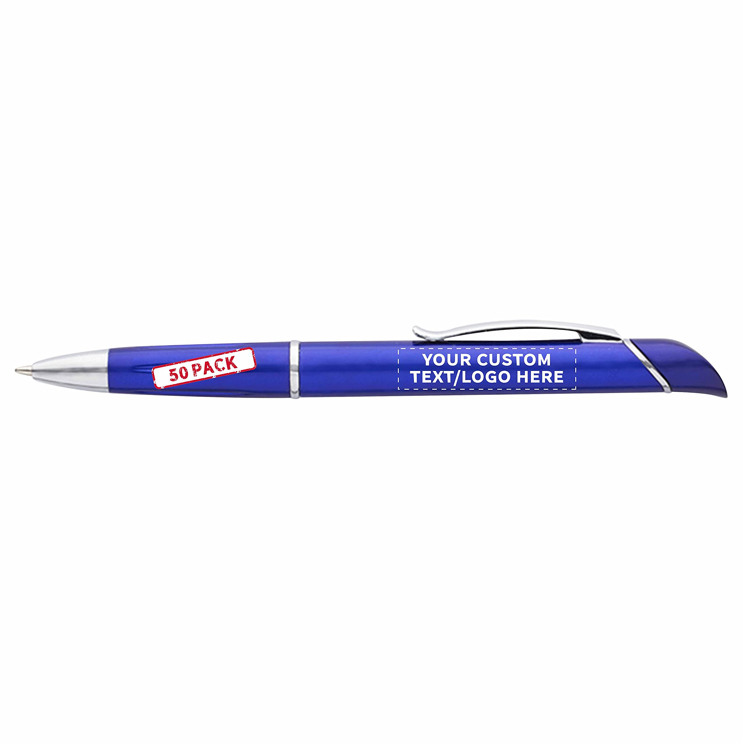 50 Pack Allende Twist Plastic Pens with Highlighter - Custom Text & Logo Printing - Durable Black Ink Office & School Supplies for Business Promotions, Note Taking & Gift Giving