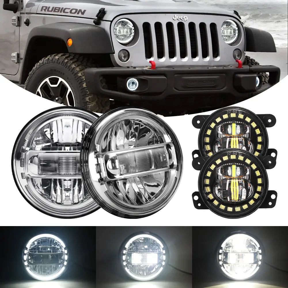 LOYO King Kong LED Headlights & Clock Style Fog Lights for Jeep Wrangler JK (2007-2018) - Chrome Finish - Off-Road Adventure & Night Driving Upgrade